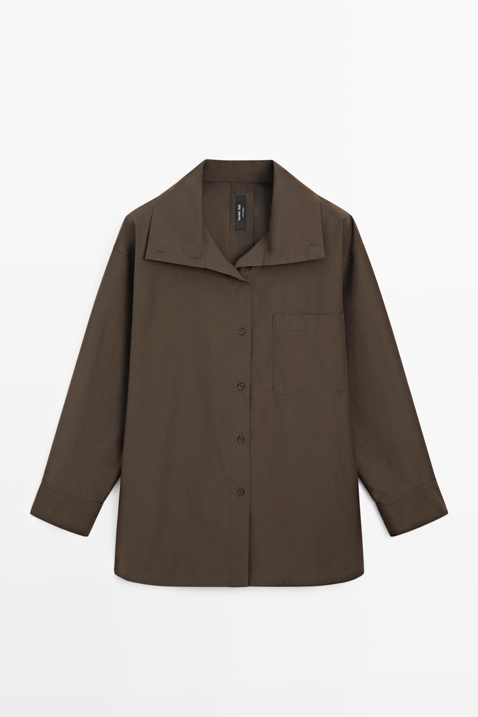 Stand-up collar overshirt with buckle detail