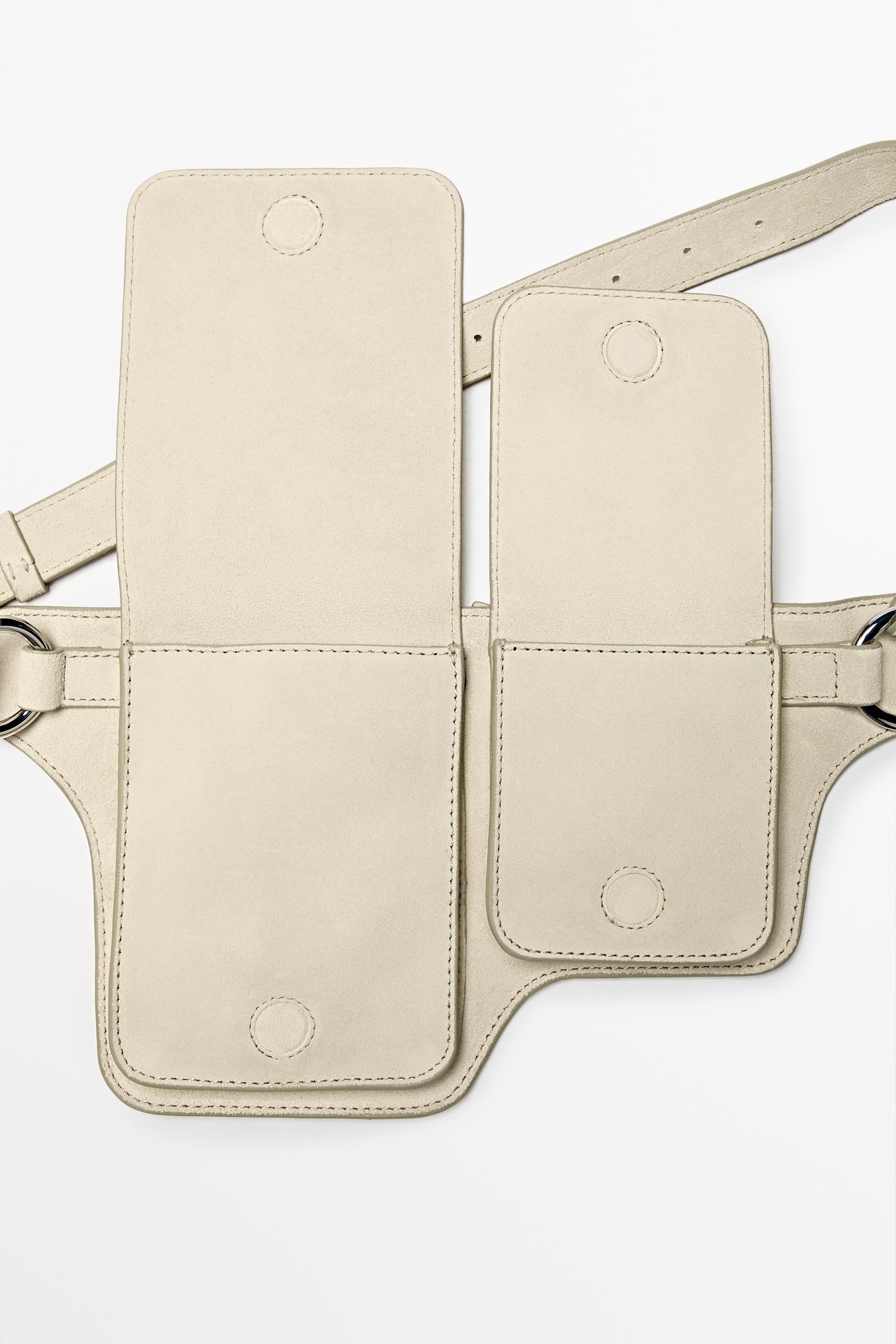 Split leather double compartment belt bag