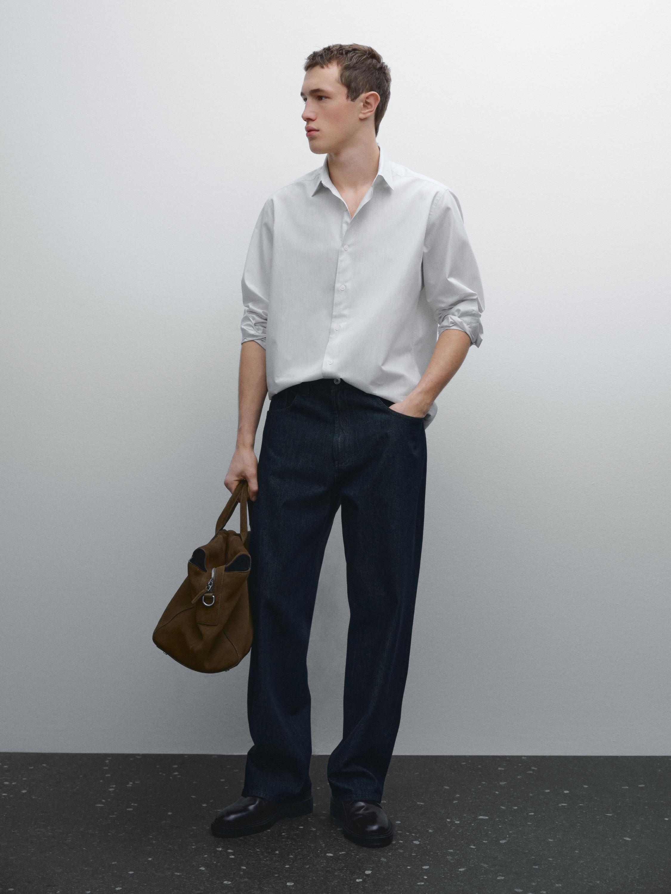 Regular fit striped cotton poplin shirt