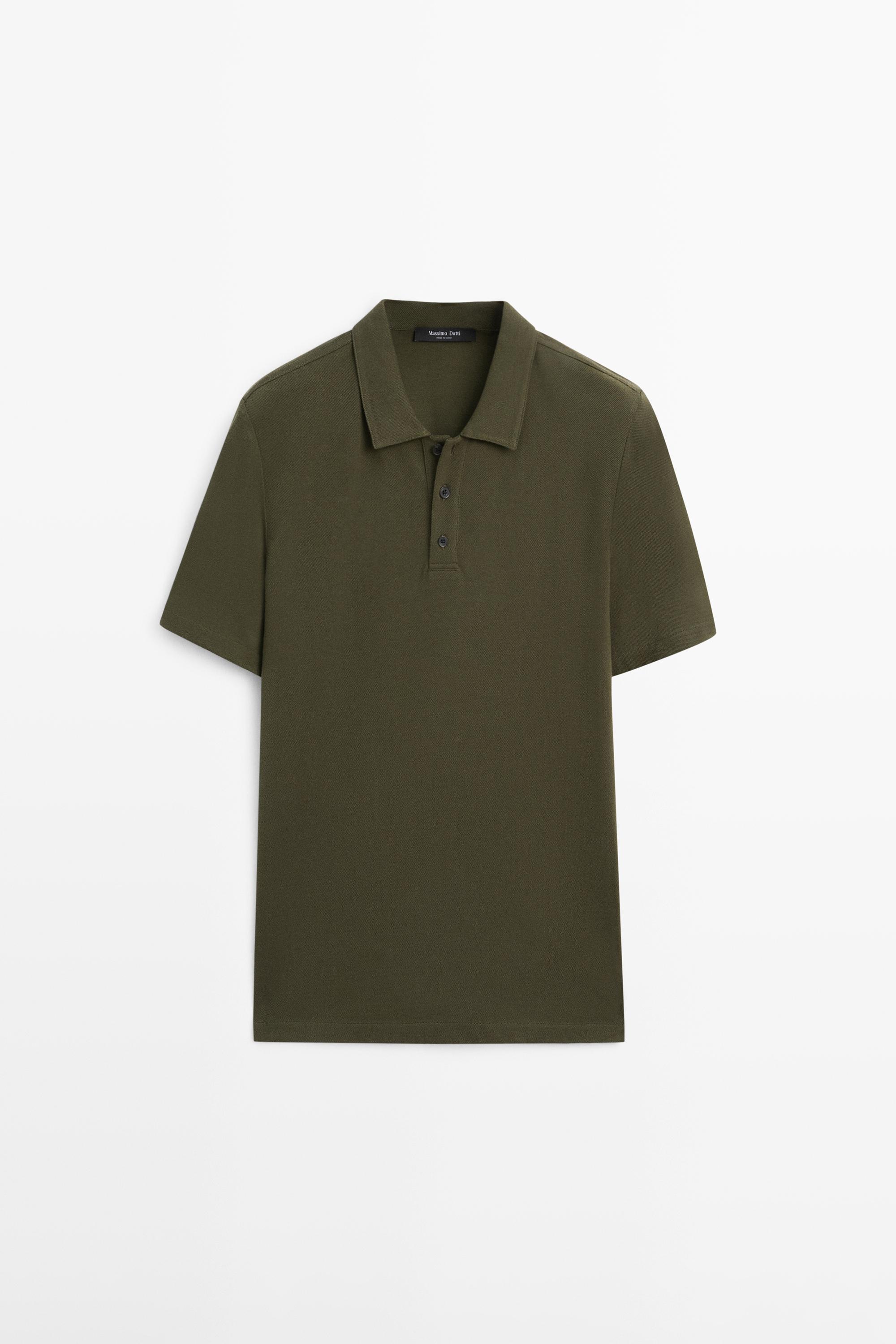 Micro-textured cotton blend polo shirt