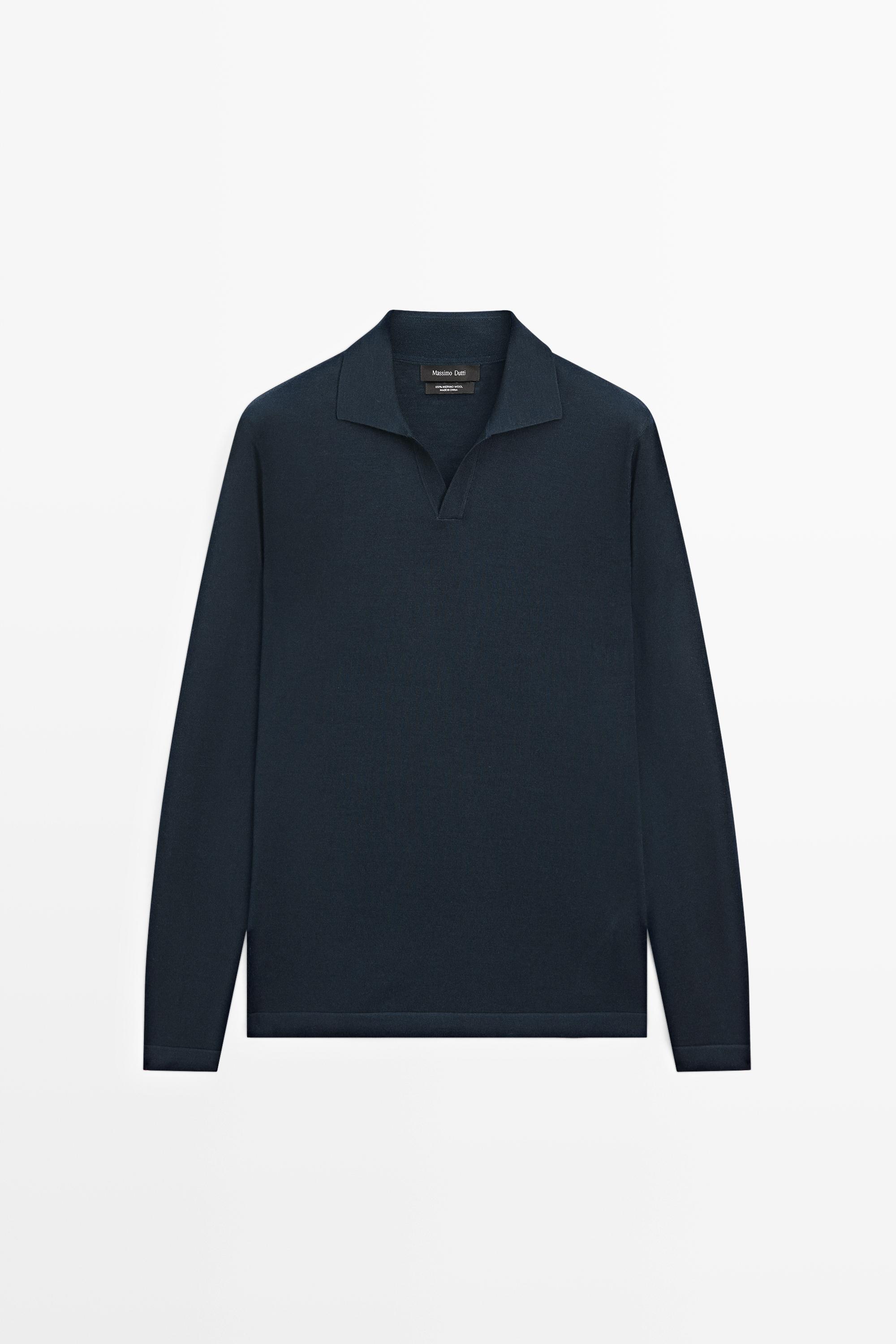 100% merino wool knit polo sweater