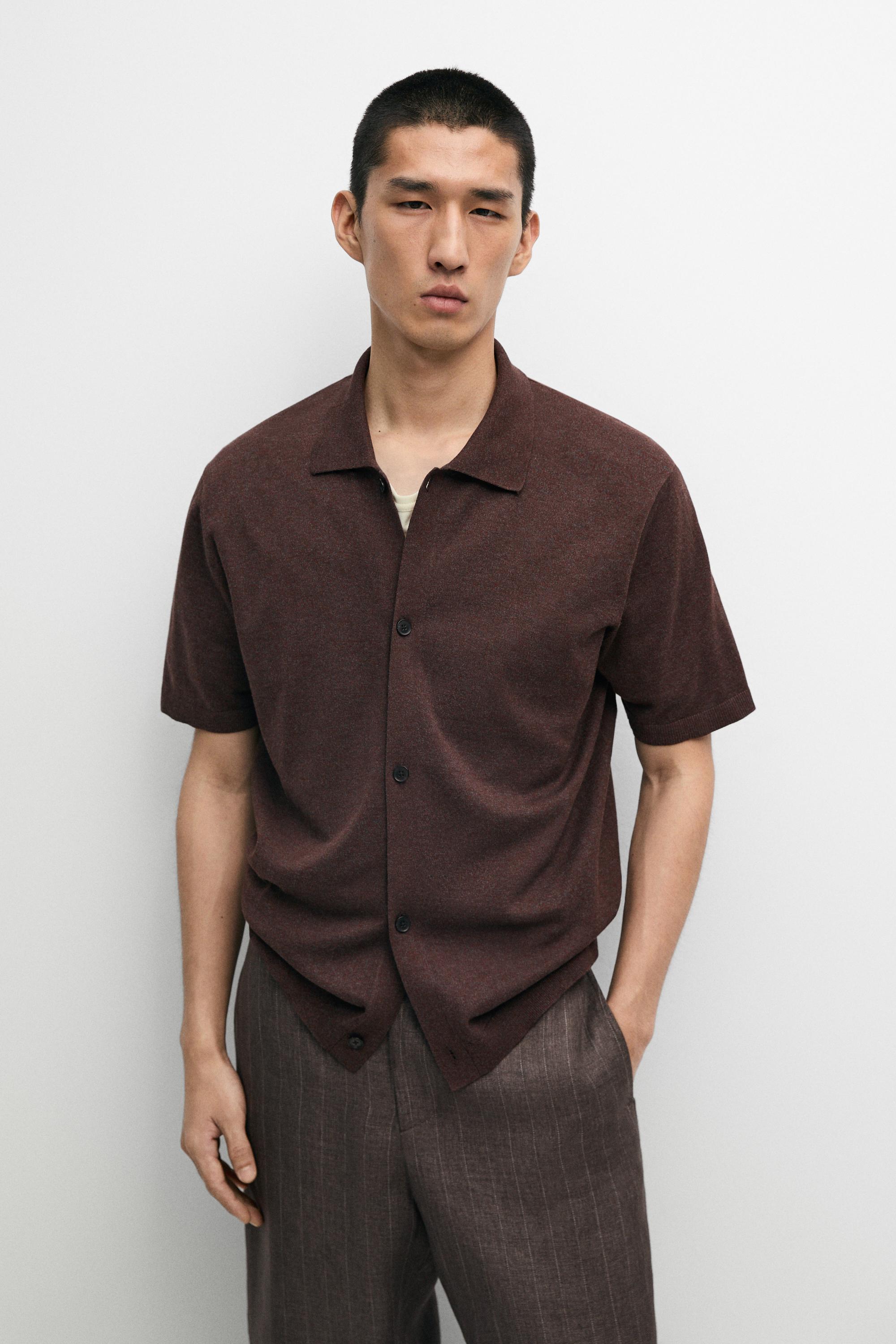 Short sleeve button-up knit cardigan
