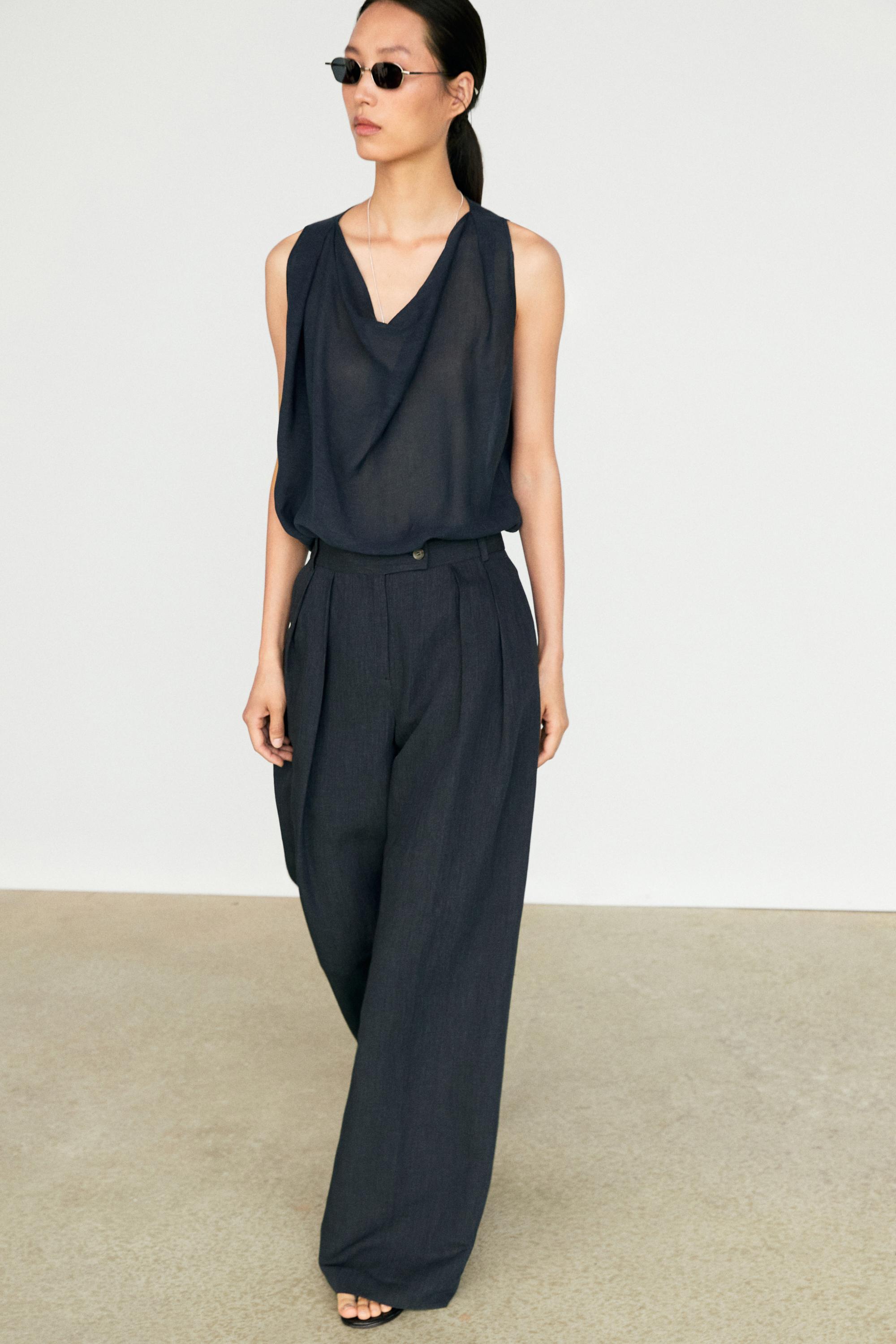 Melange linen suit pants
