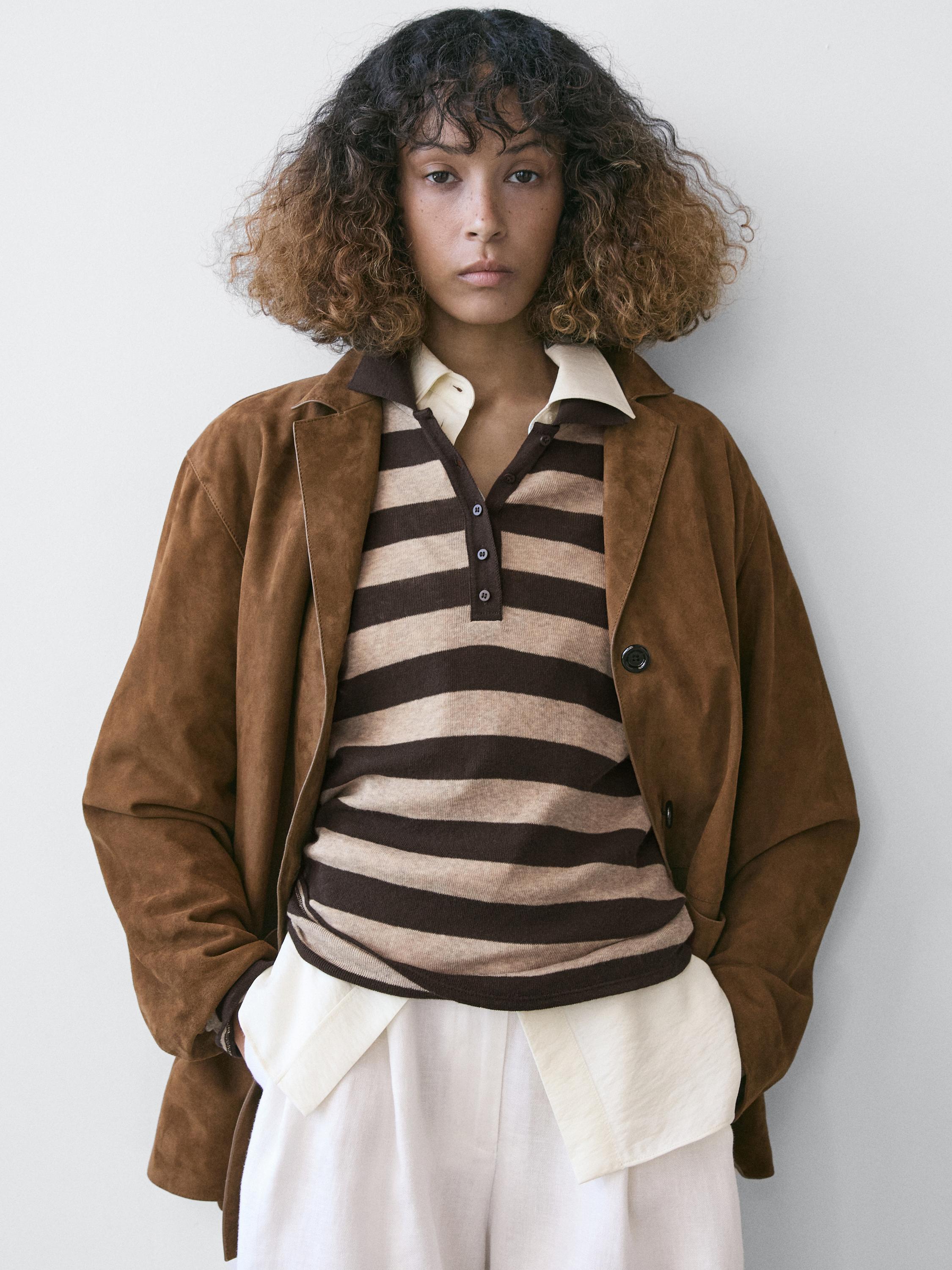 Cotton blend knit polo sweater