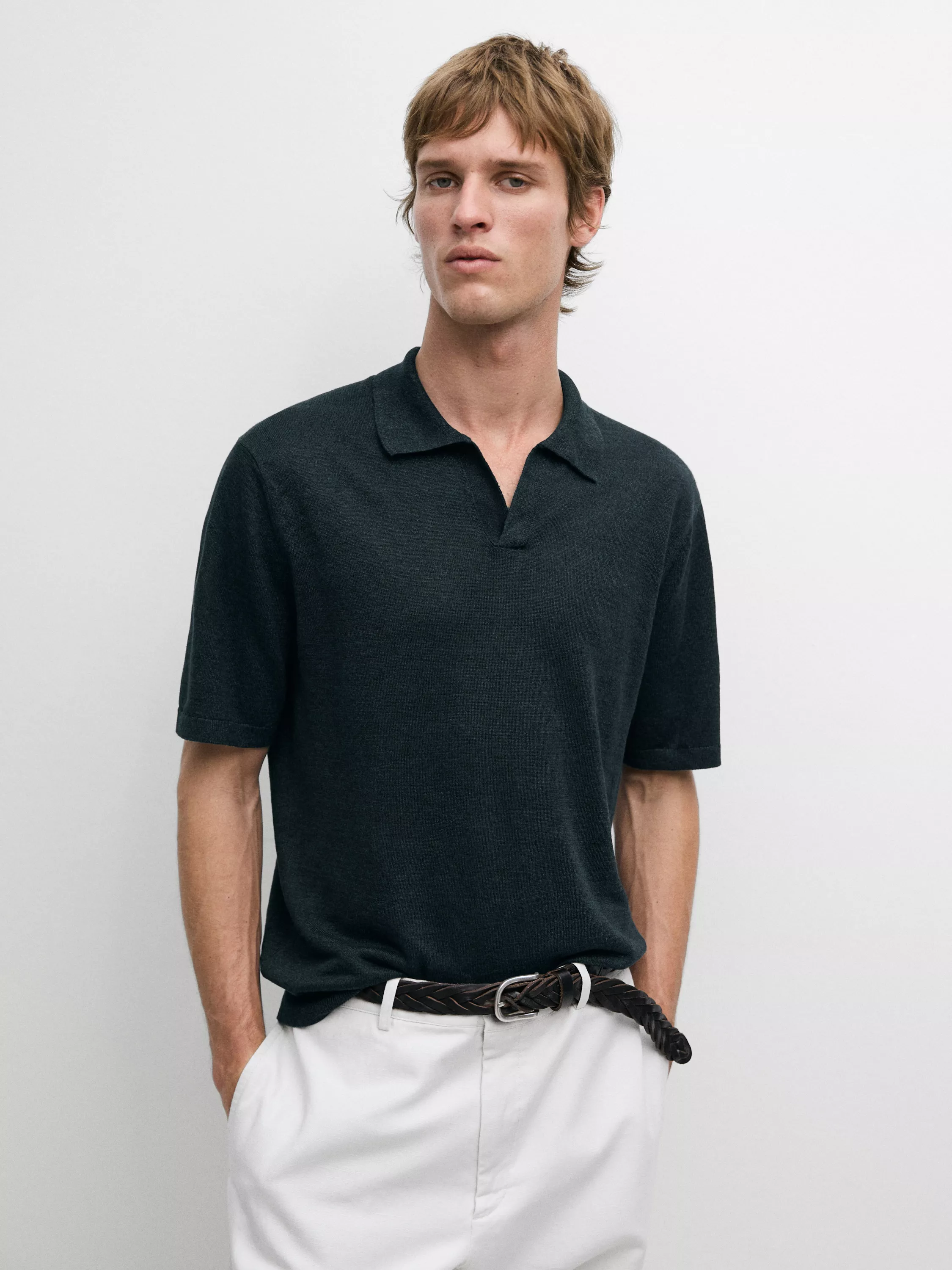Linen V-neck polo sweater