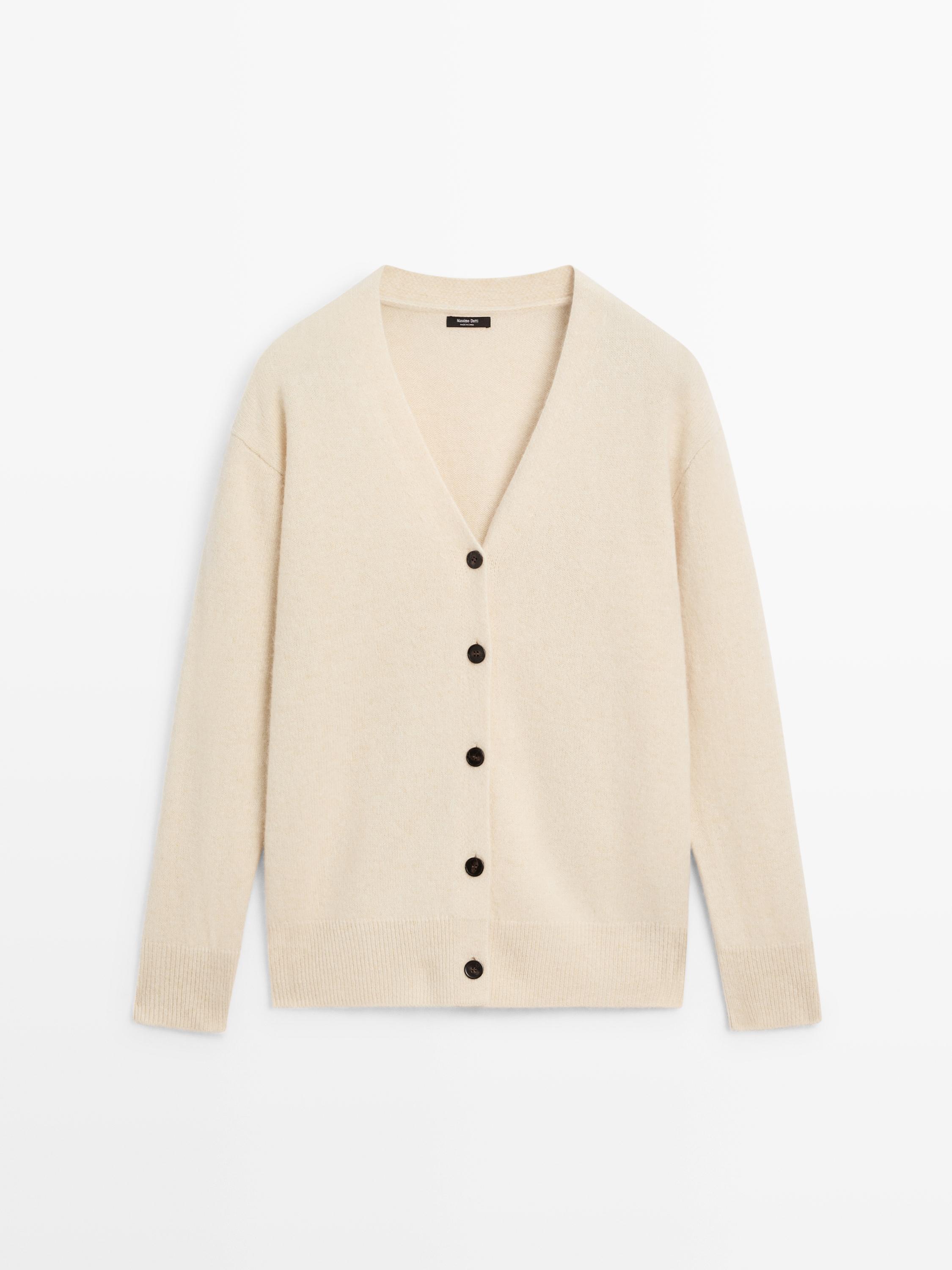 Alpaca wool V-neck knit cardigan