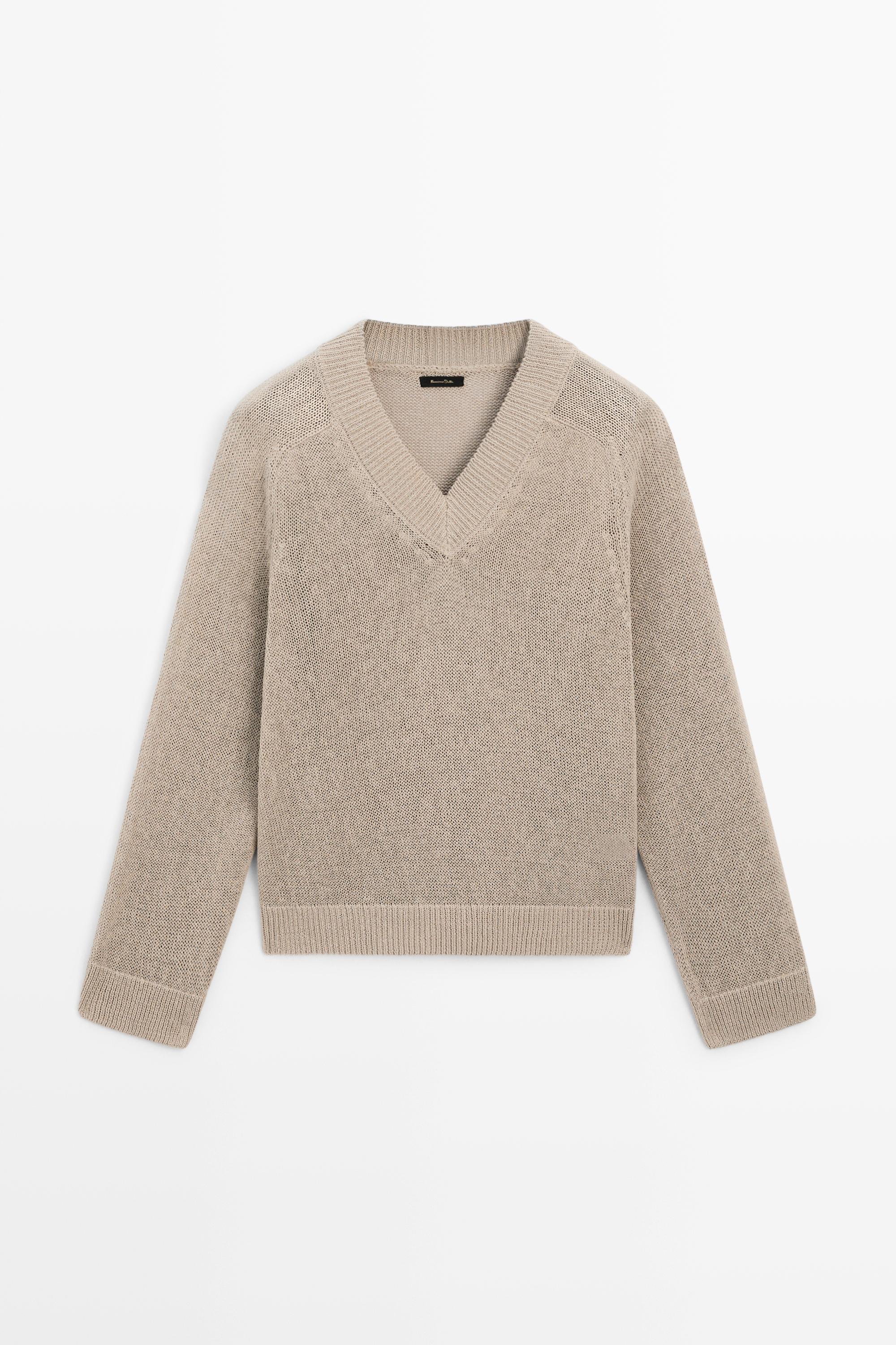 Cotton blend V-neck knit sweater