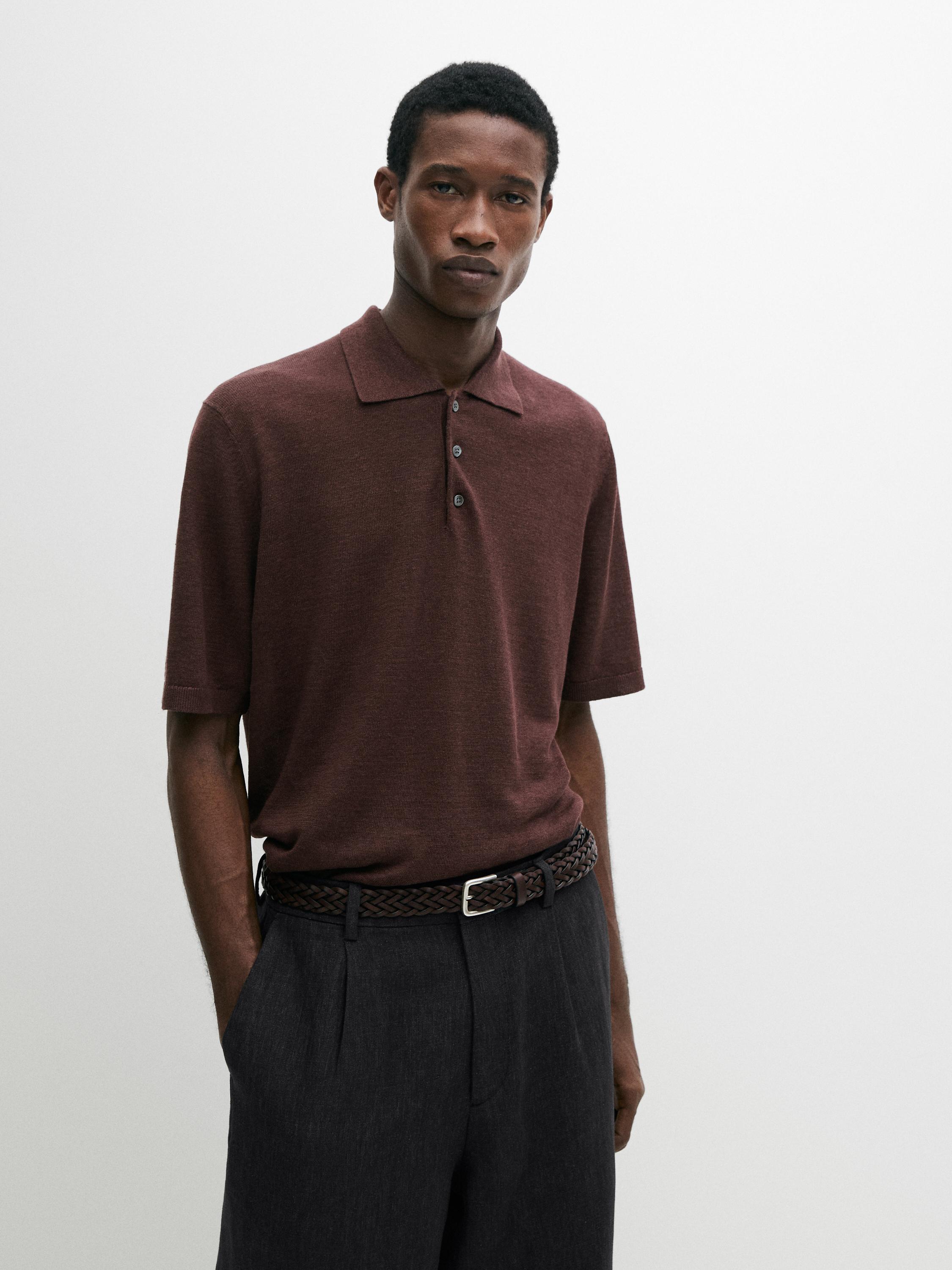 Linen knit polo sweater