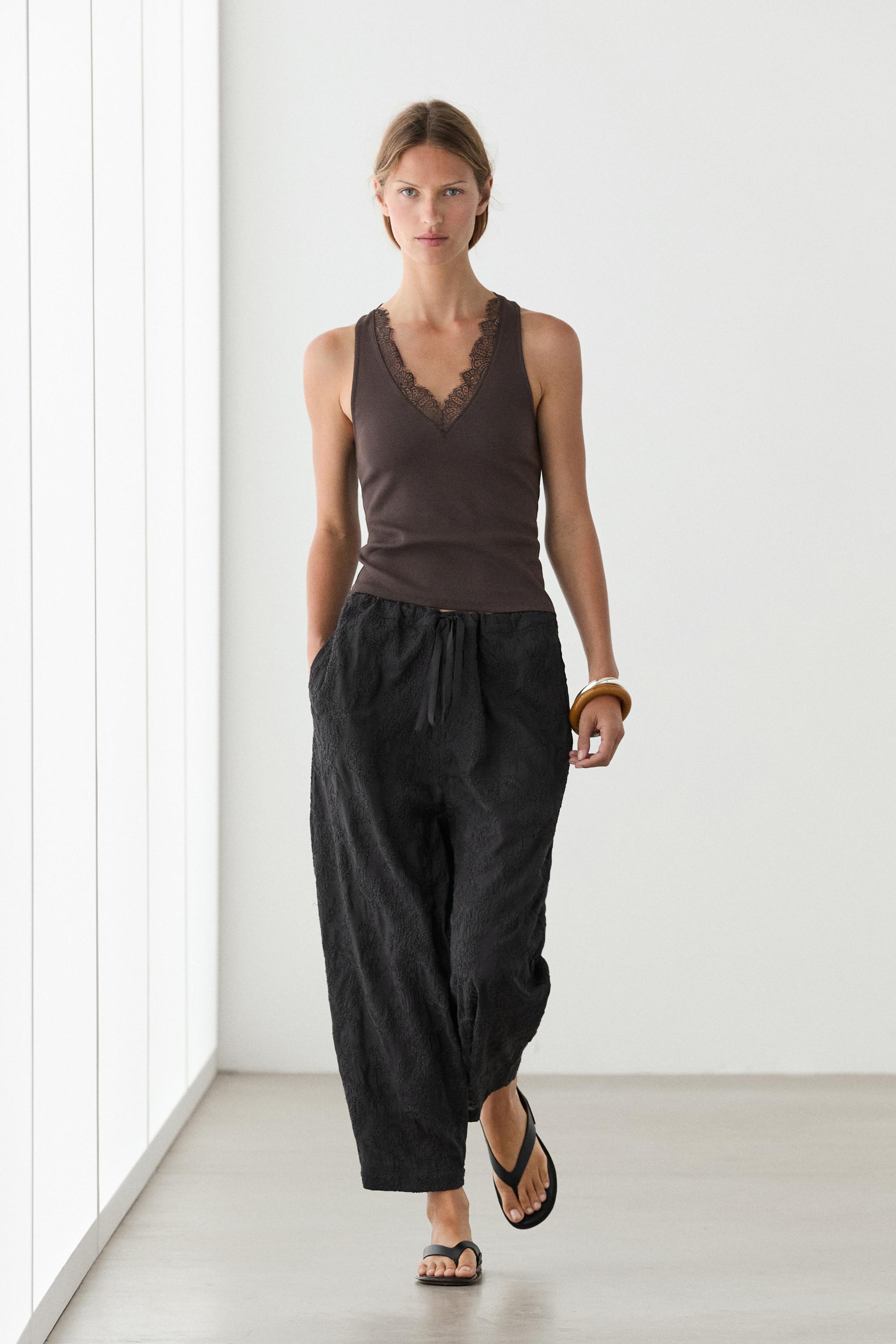 V-neck top with lace detail