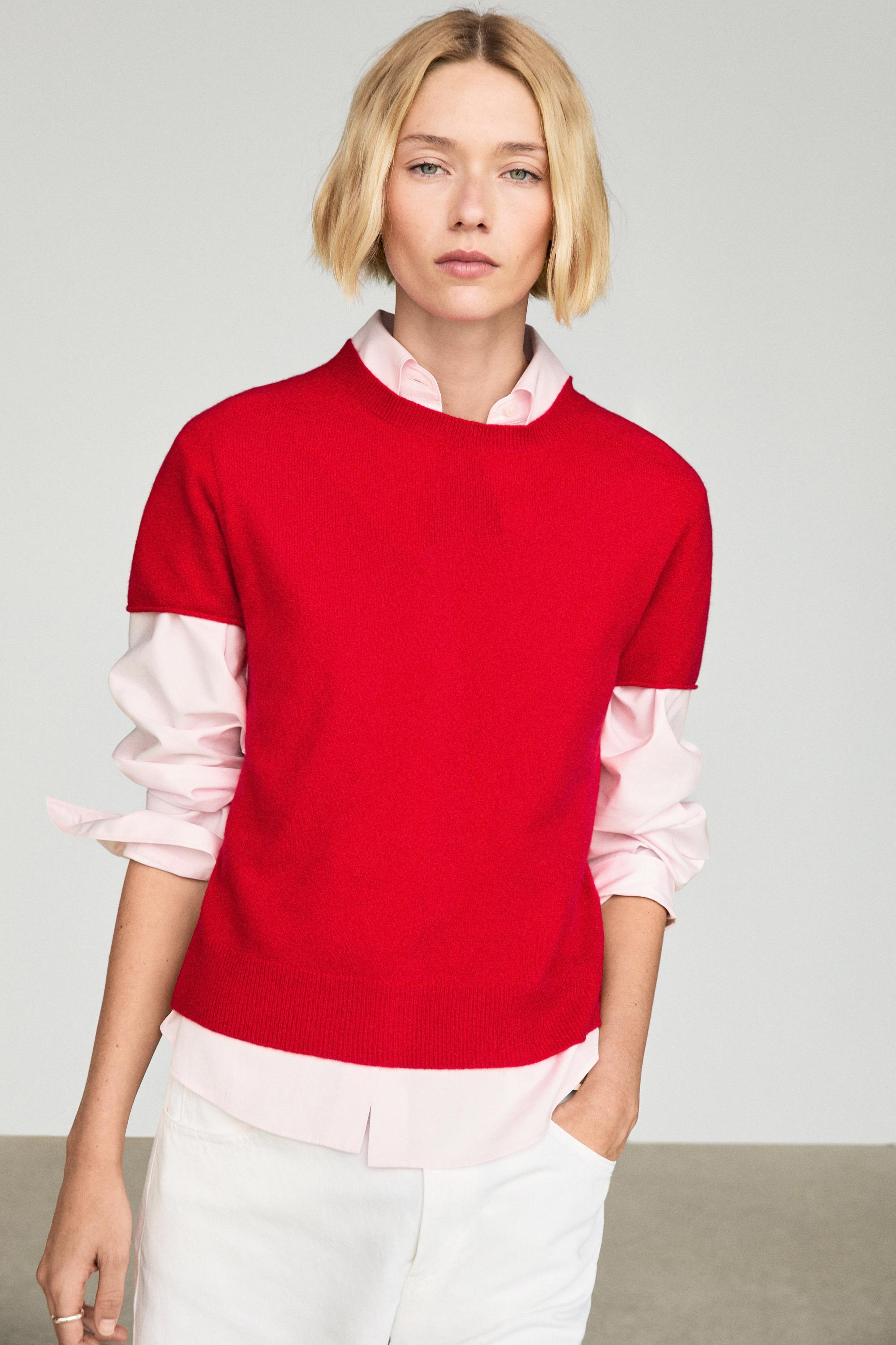 100% cashmere short sleeve knit sweater