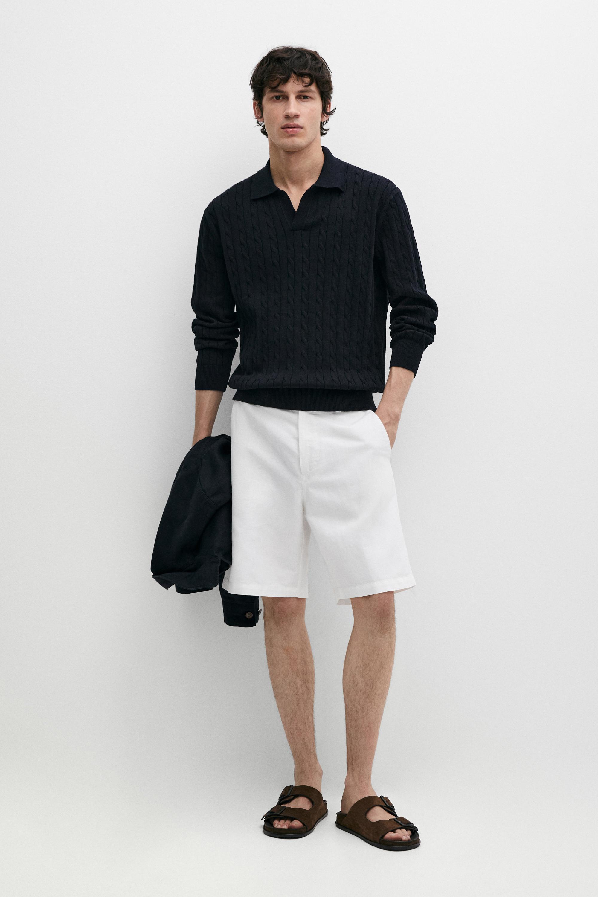 100% Cotton Cable-Knit Polo Sweater