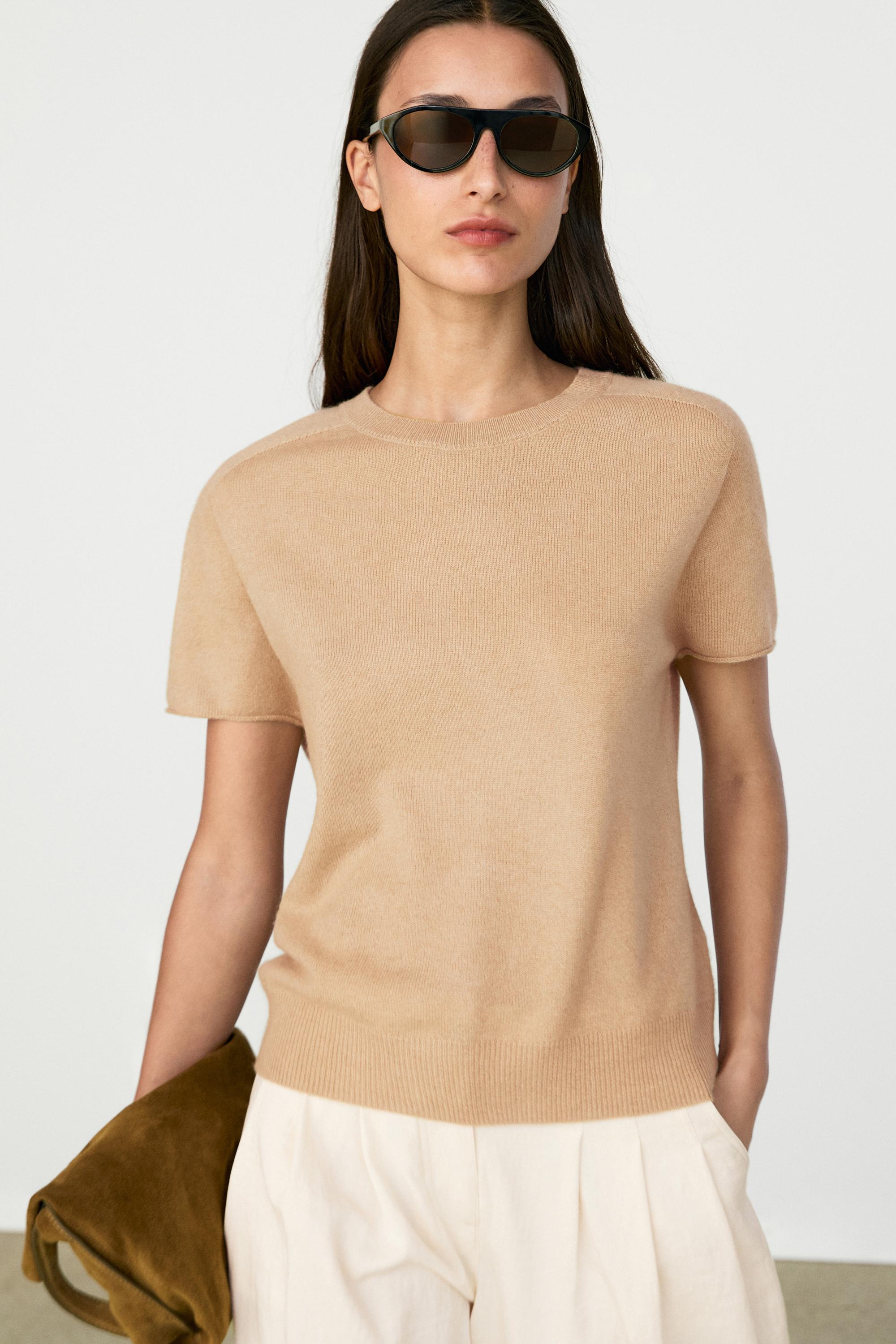 100% cashmere short sleeve knit sweater