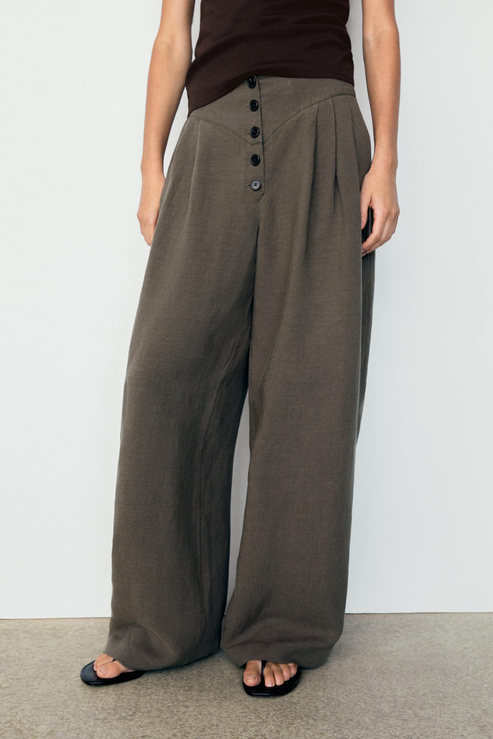 Linen blend pleated trousers