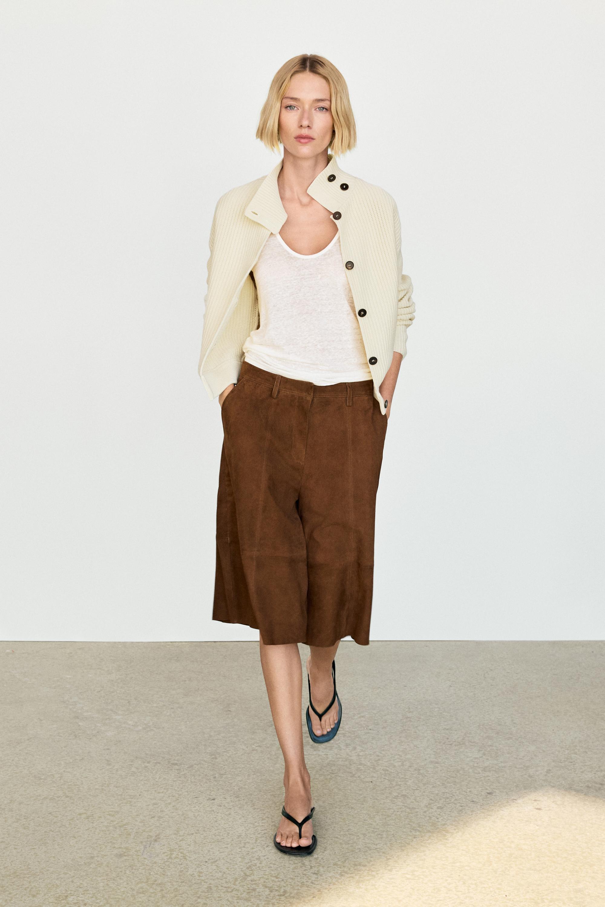Cotton high neck knit cardigan