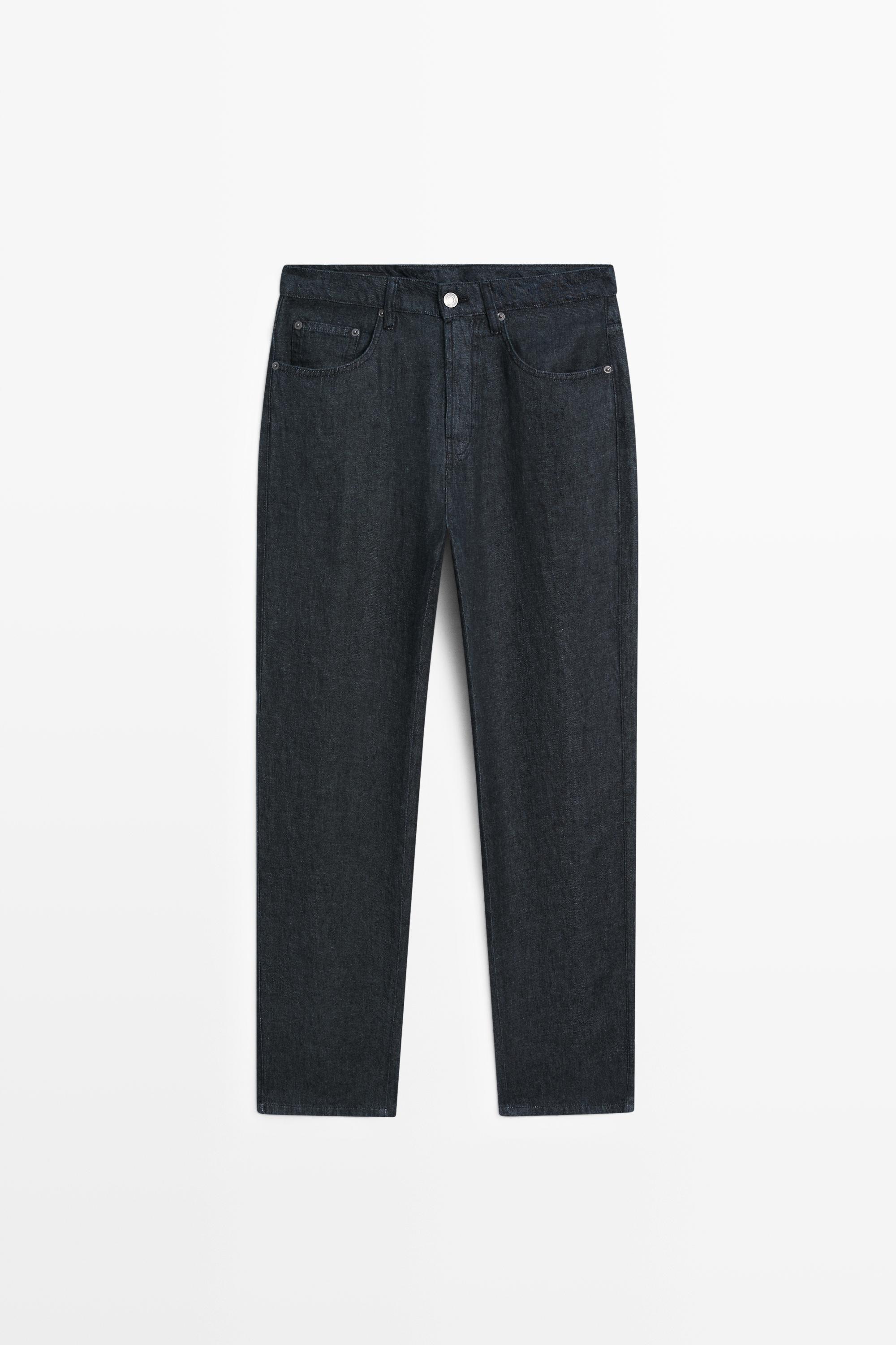 Straight-leg linen denim-effect pants