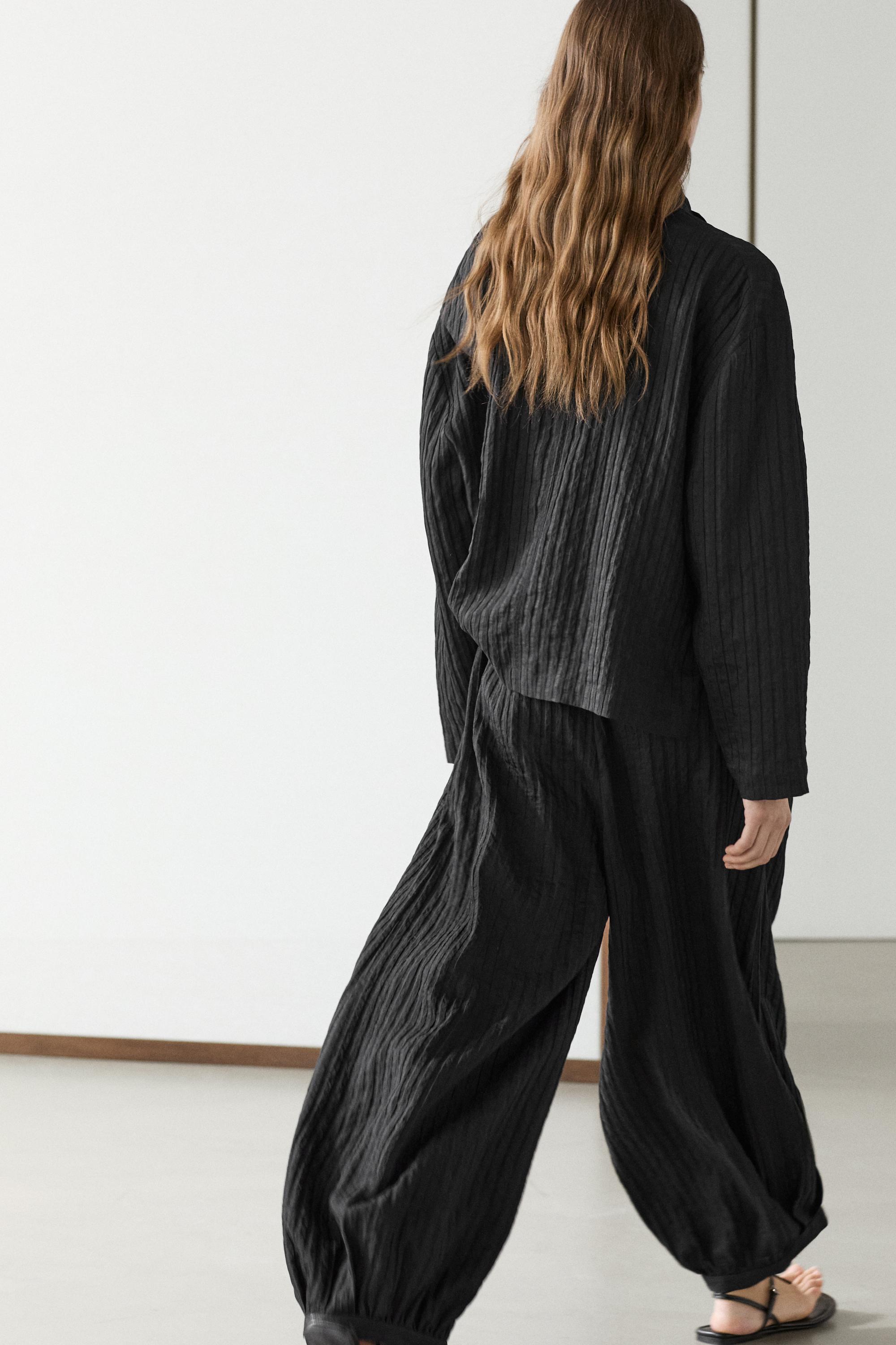 Flowing linen blend sarouel trousers