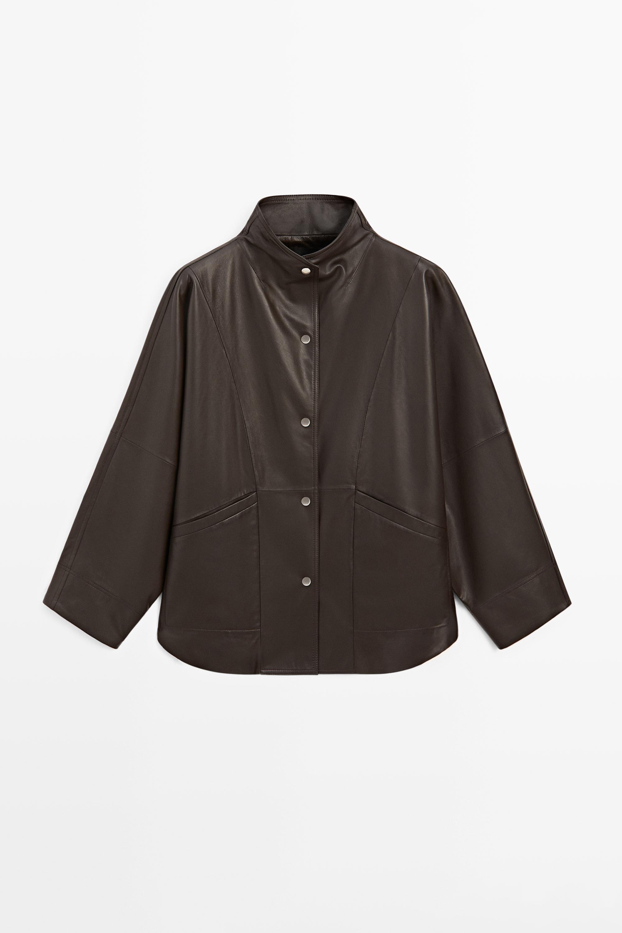 Nappa leather cape-style parka