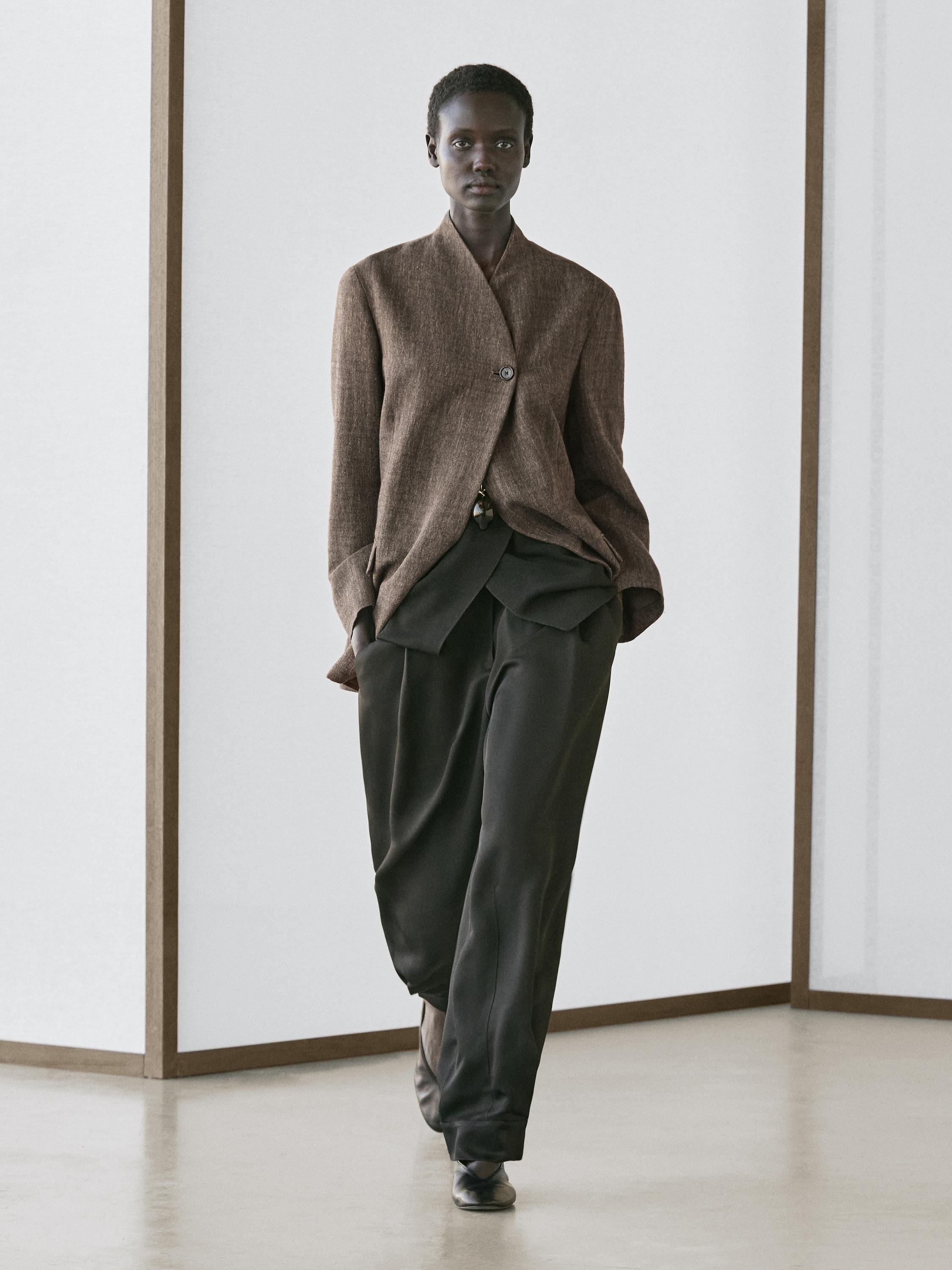 Flecked wool blend coat with high collar
