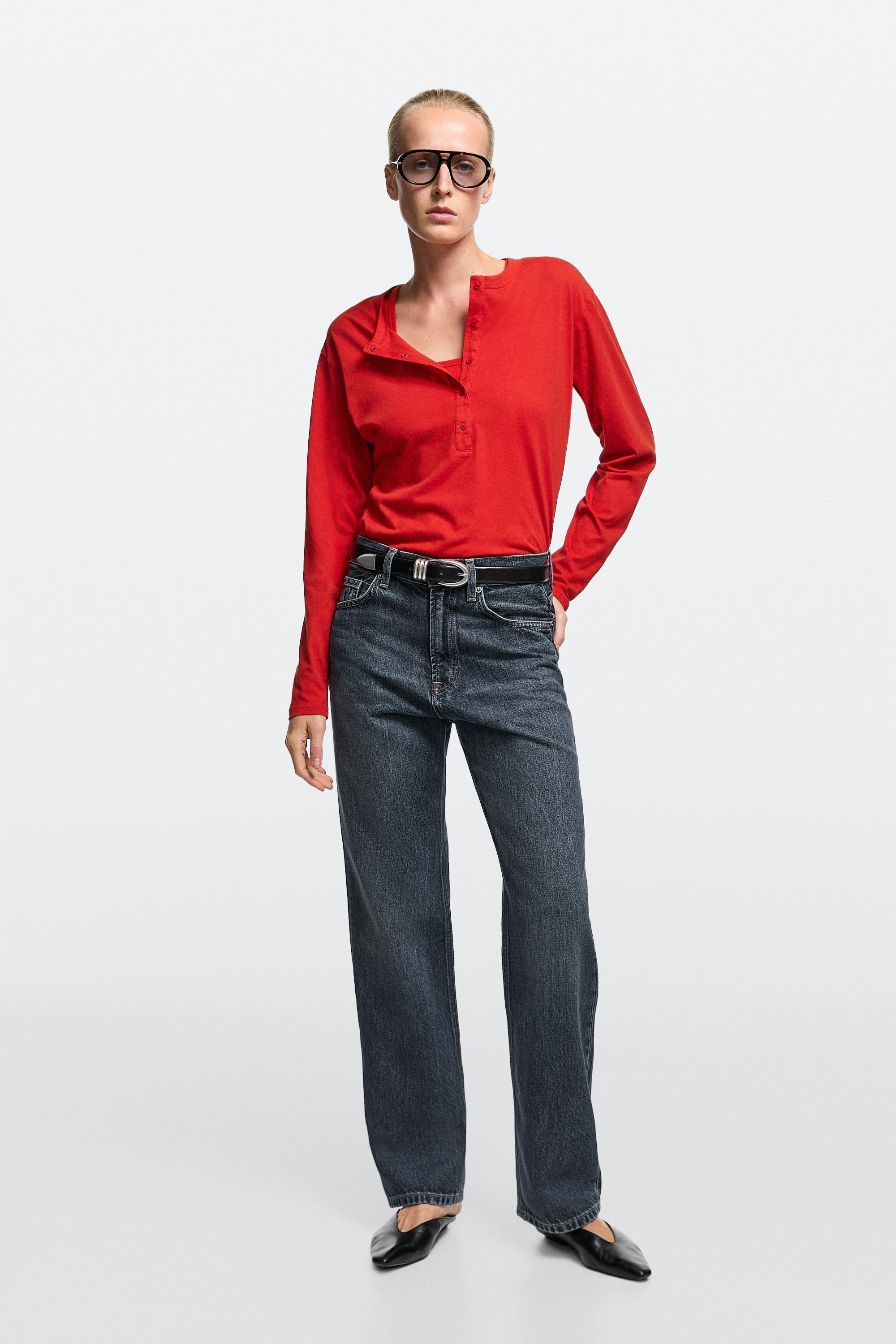 High-waist straight-leg jeans