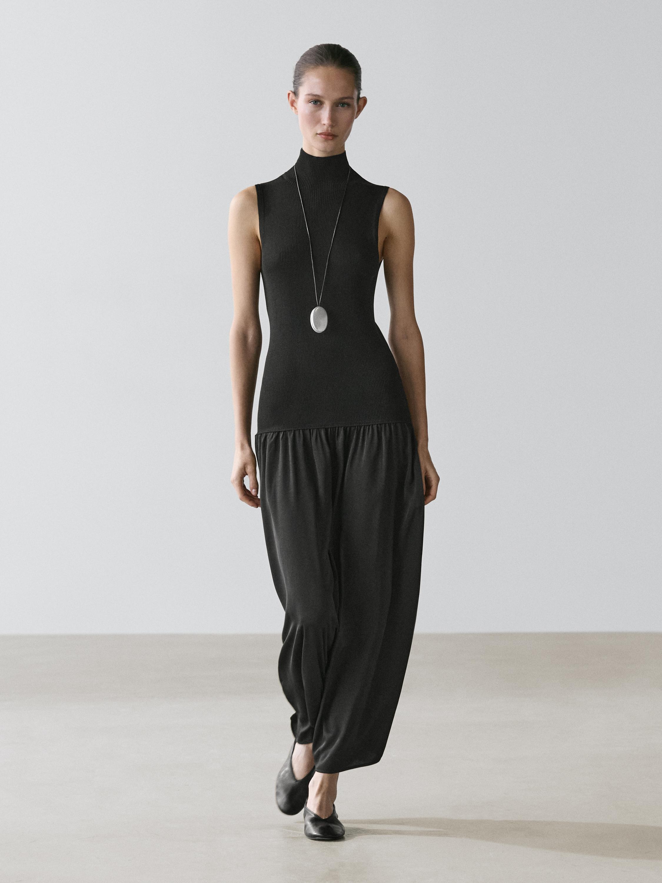 Knit midi dress with contrast detail