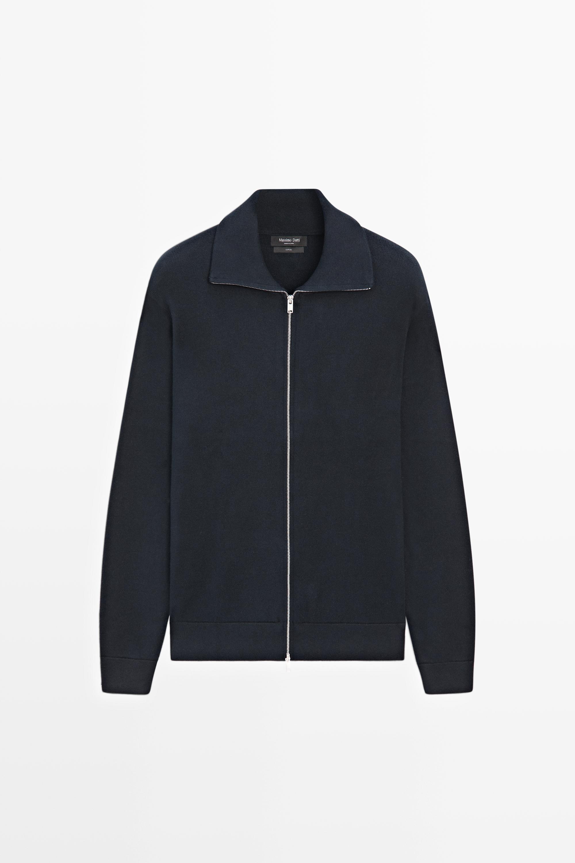 100% cotton zip-up knit cardigan