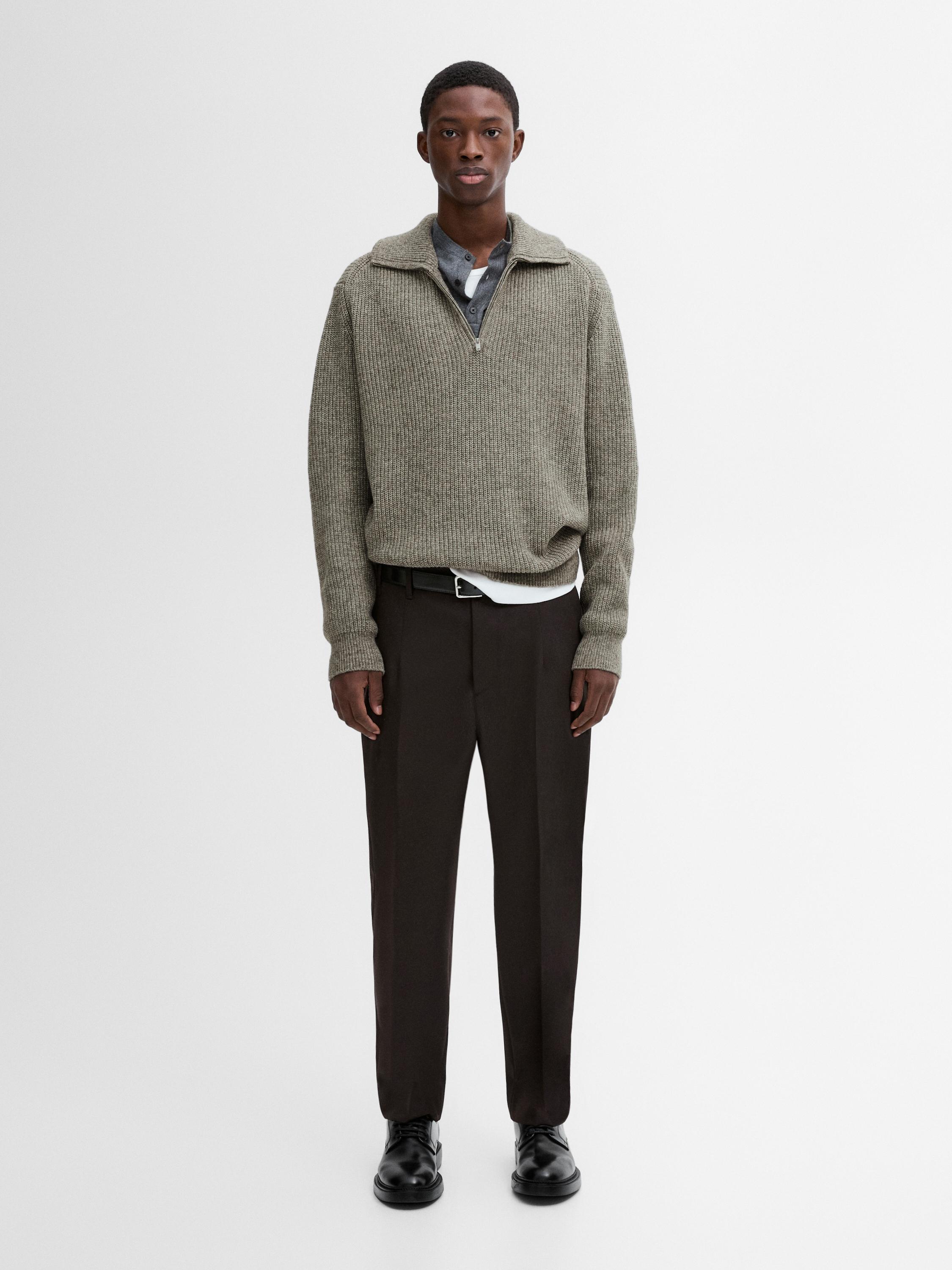 Cotton blend mock neck sweater