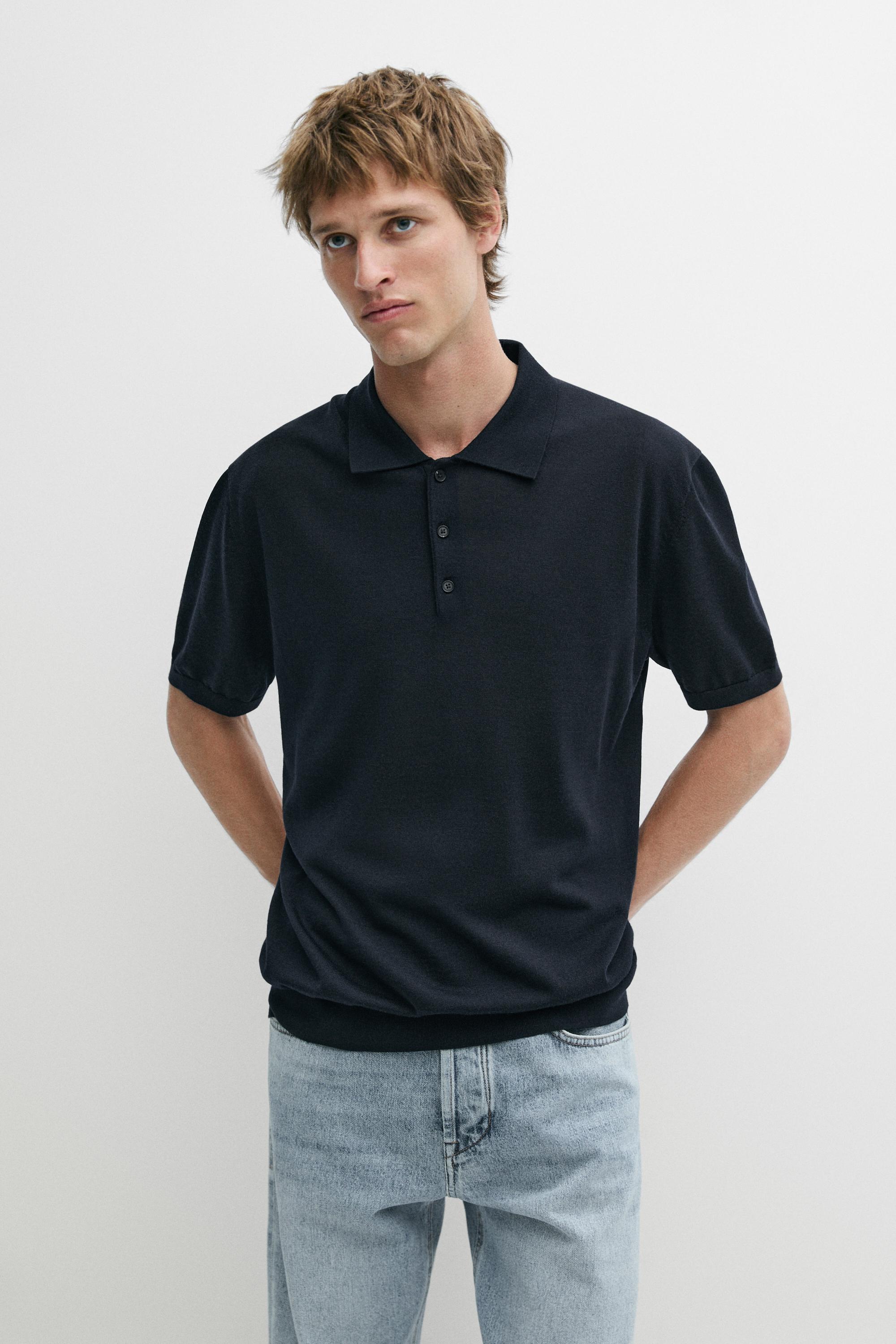 Wool blend knit polo shirt