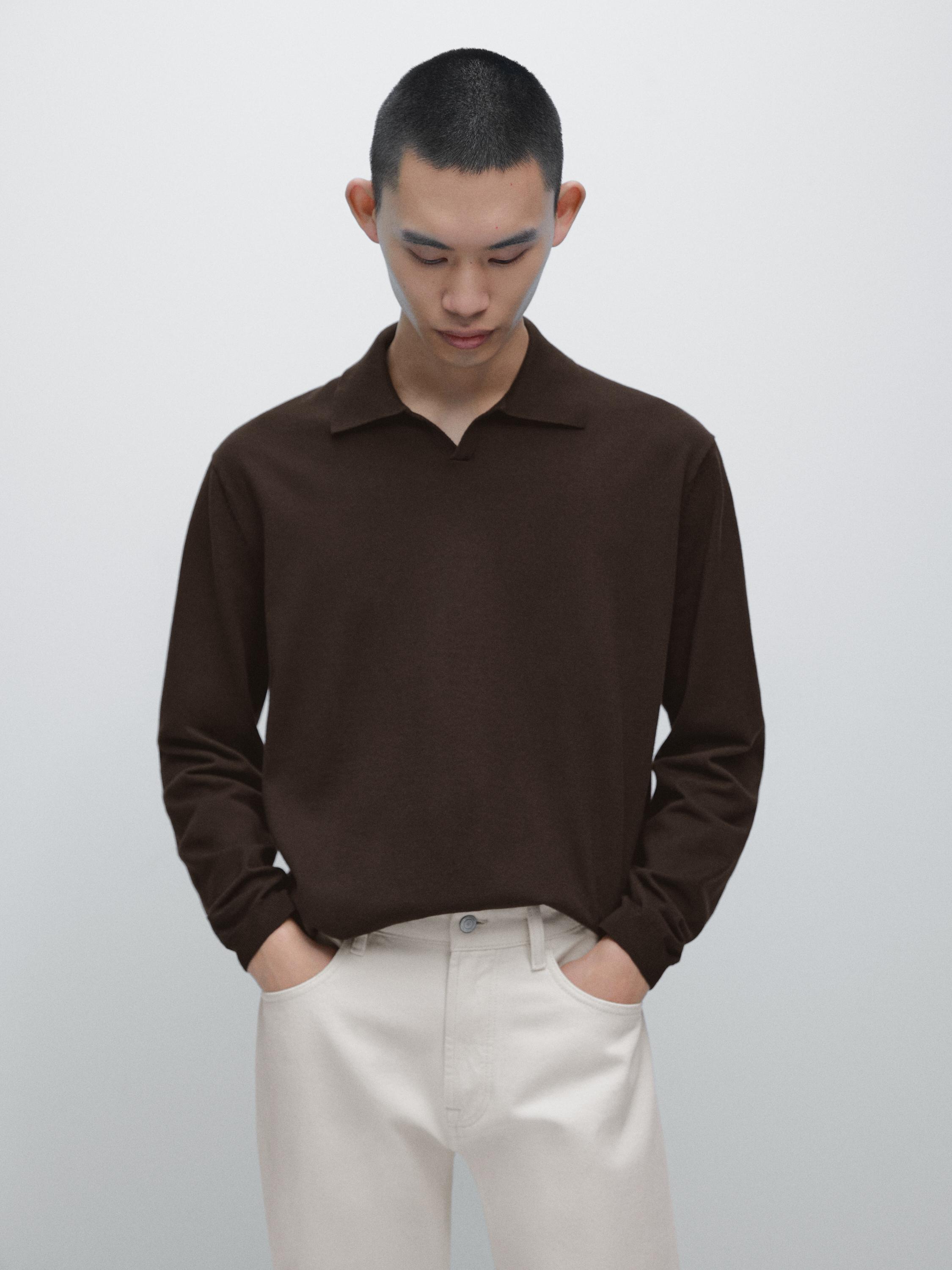 Cotton knit polo sweater
