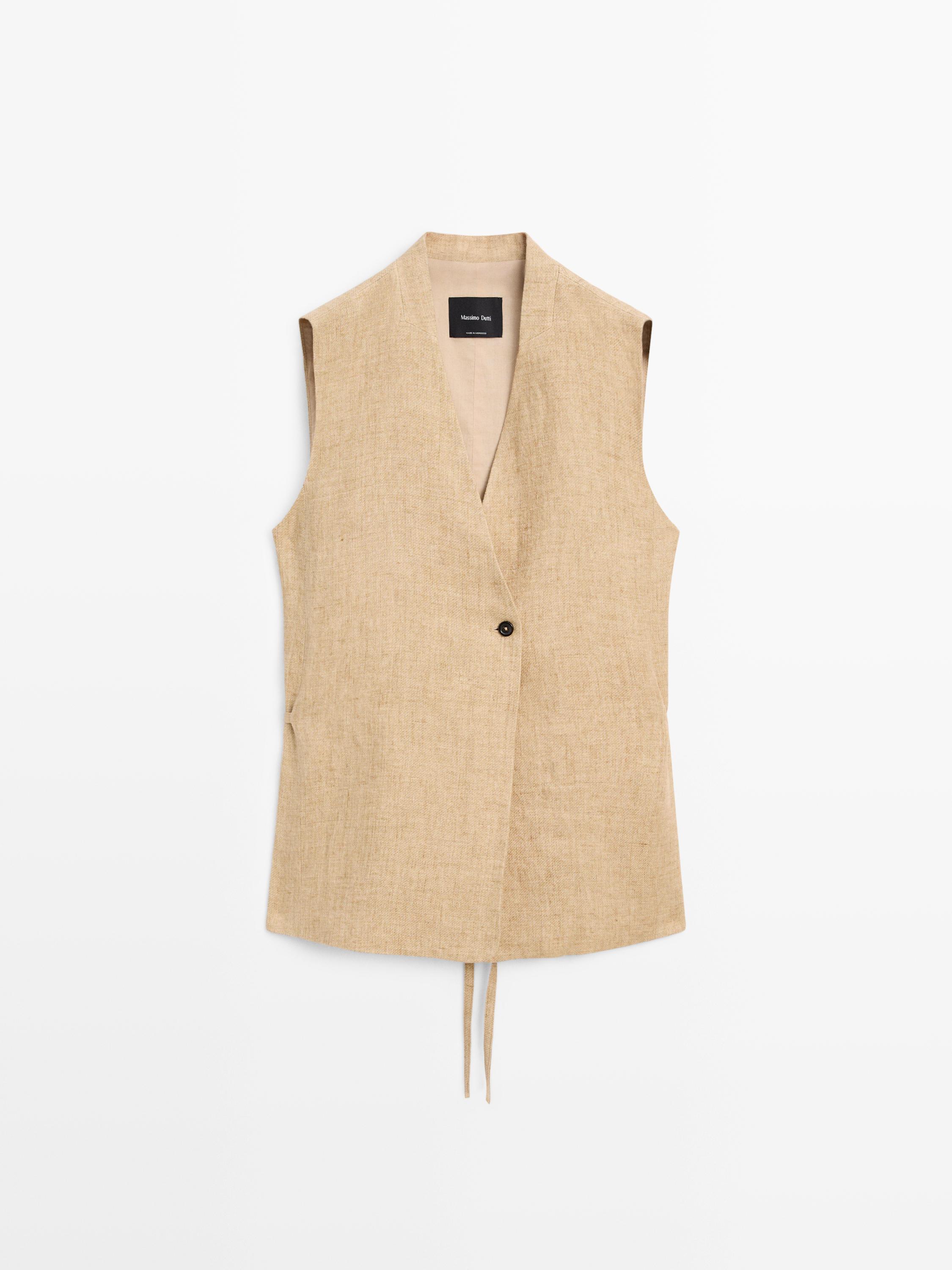 Linen waistcoat with crossover fastening