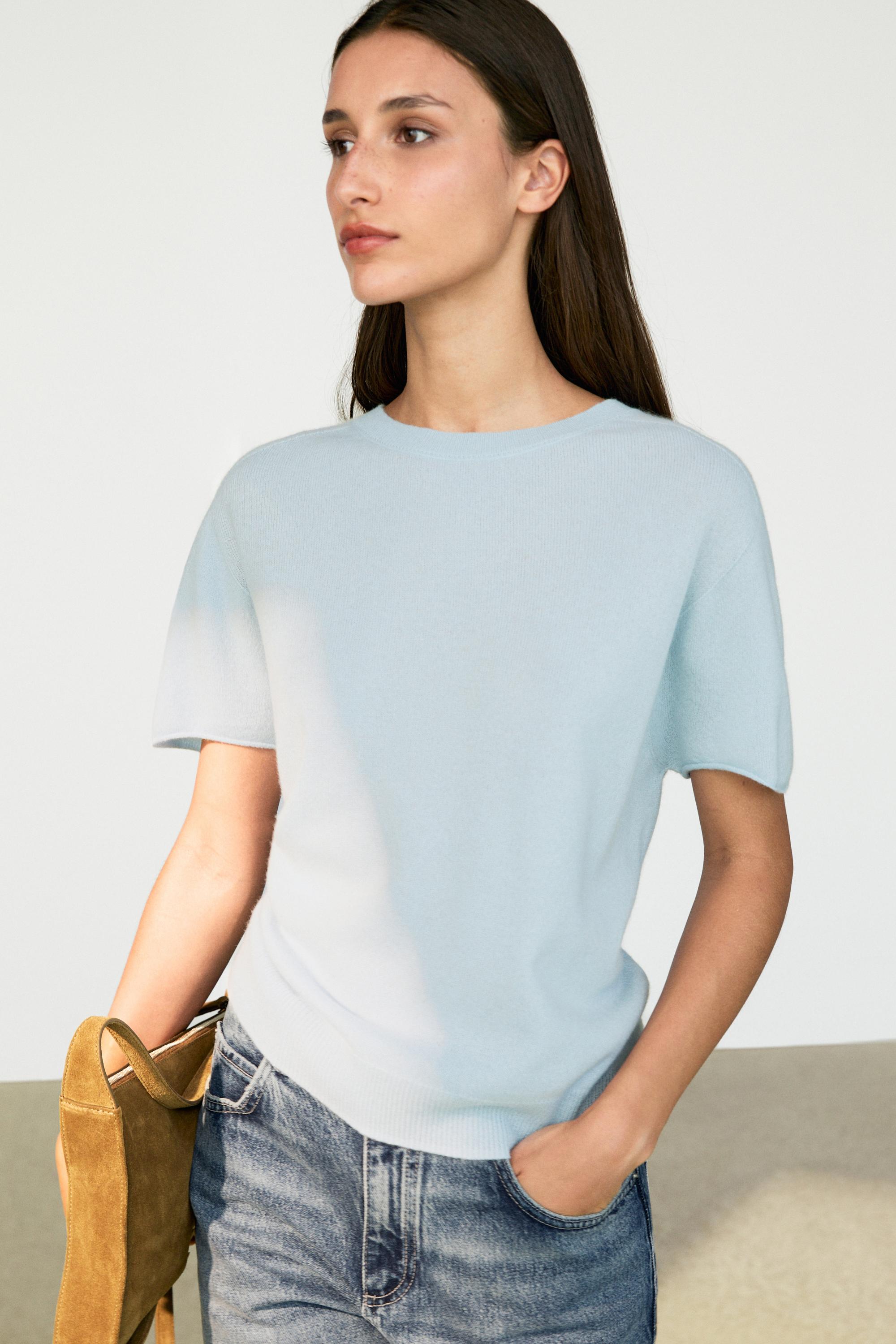 100% cashmere short sleeve knit sweater