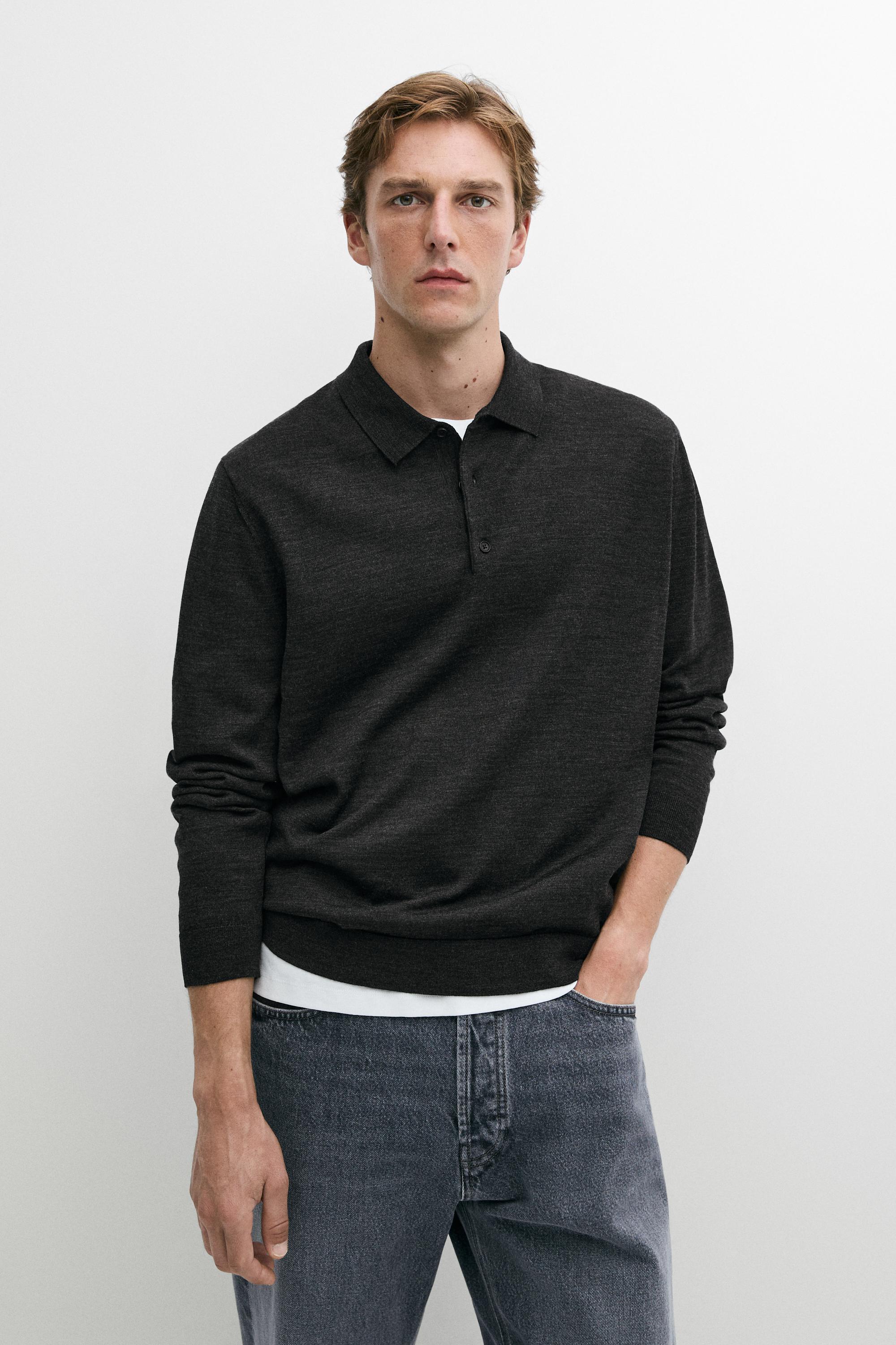 100% merino wool knit polo sweater
