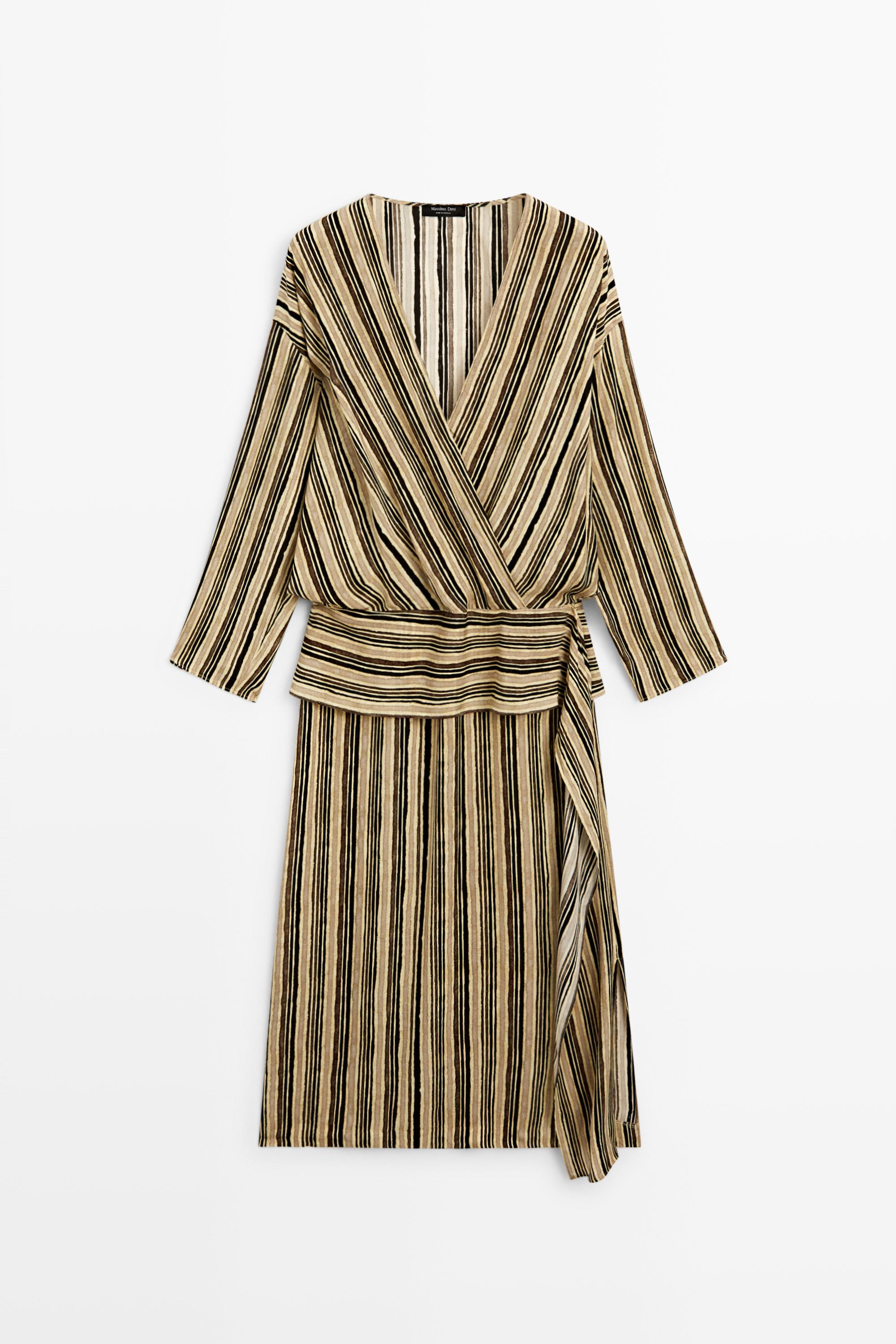 Striped midi dress with corset belt