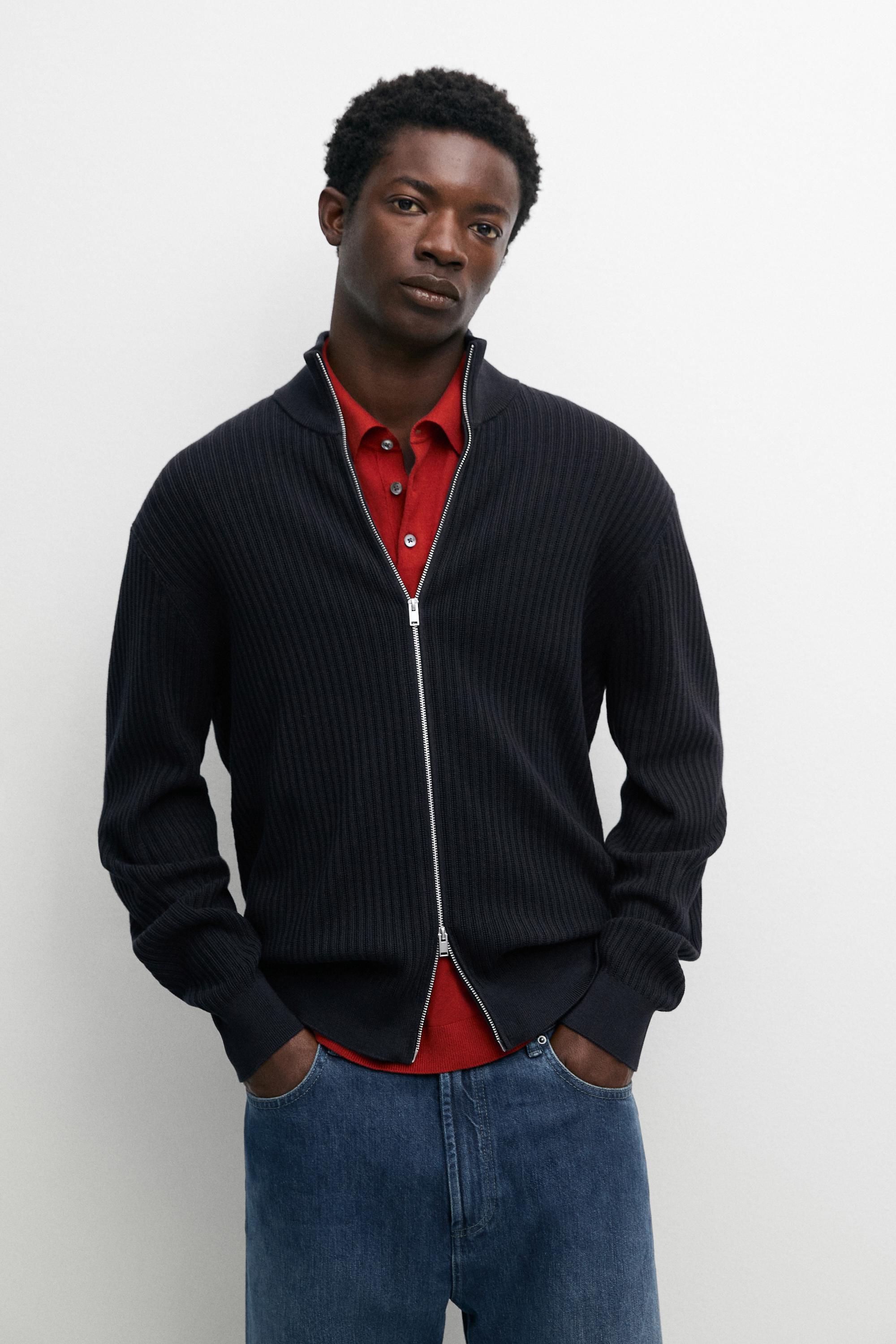 Cotton zip-up knit cardigan