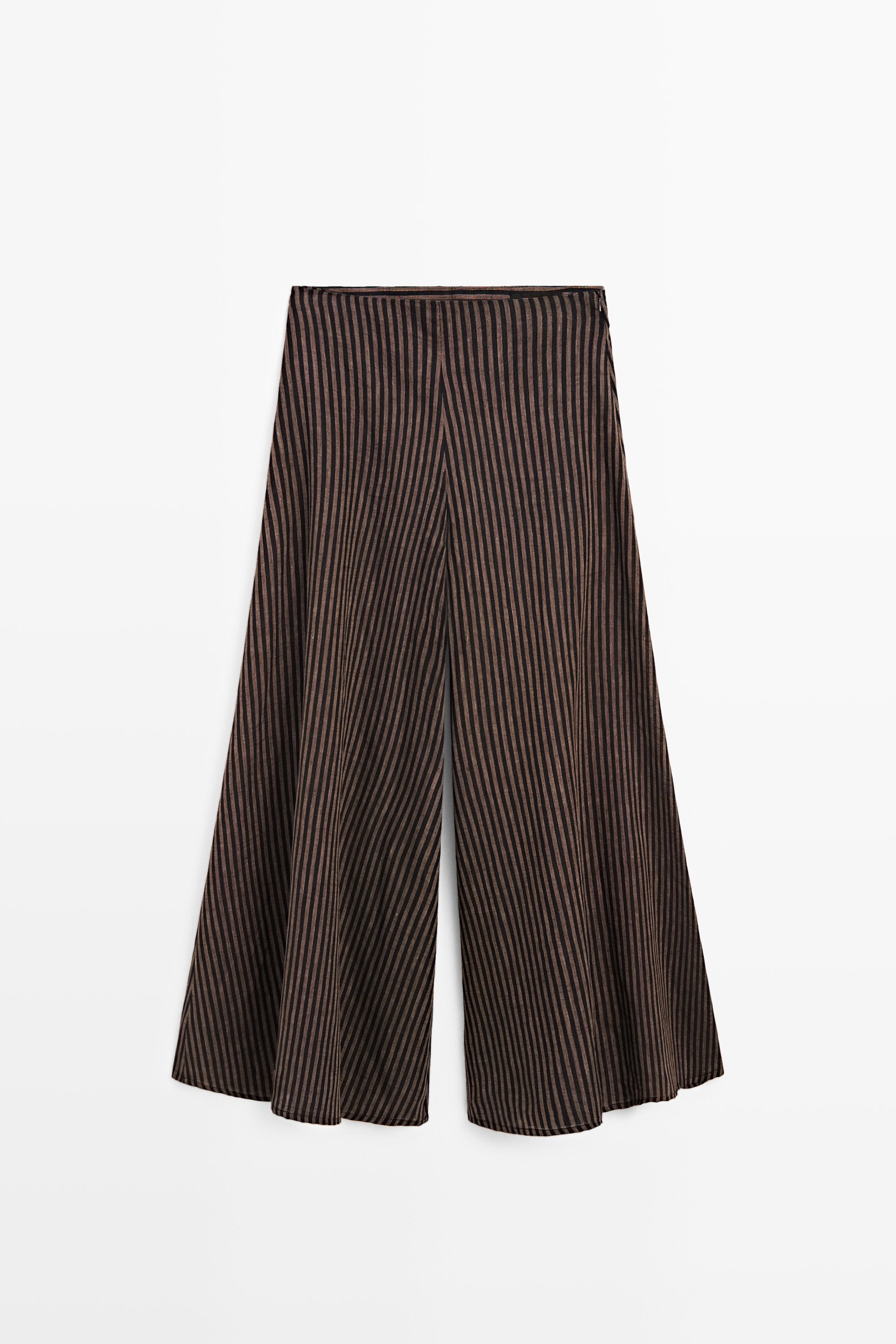 Striped flowing linen blend skort