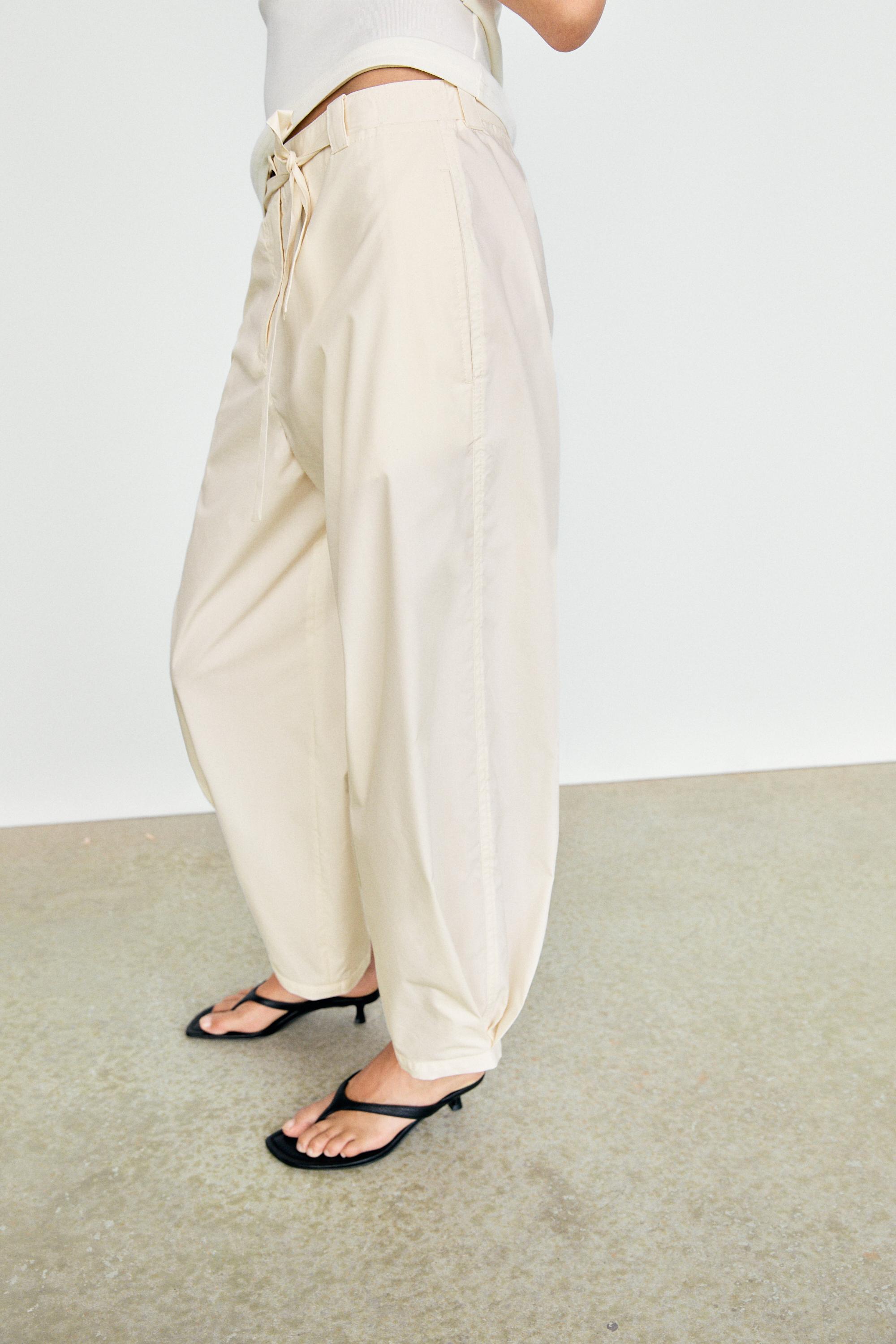 Cotton blend pants with tie detail
