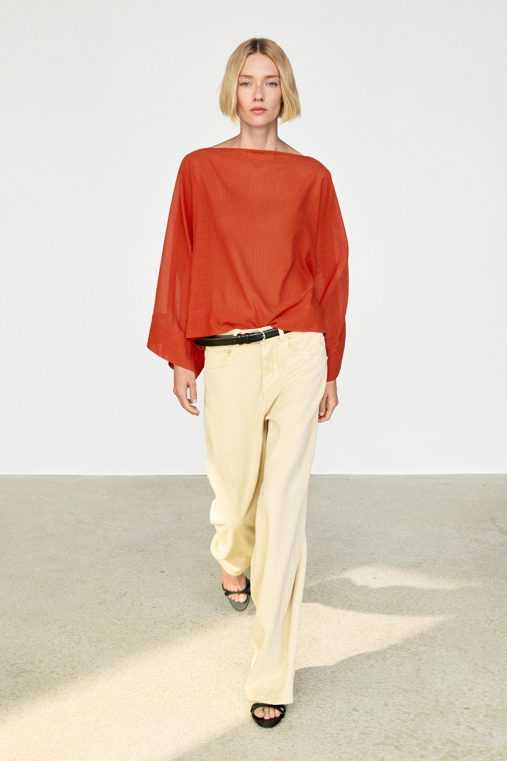 Flowing 100% cotton shirt with voluminous sleeves