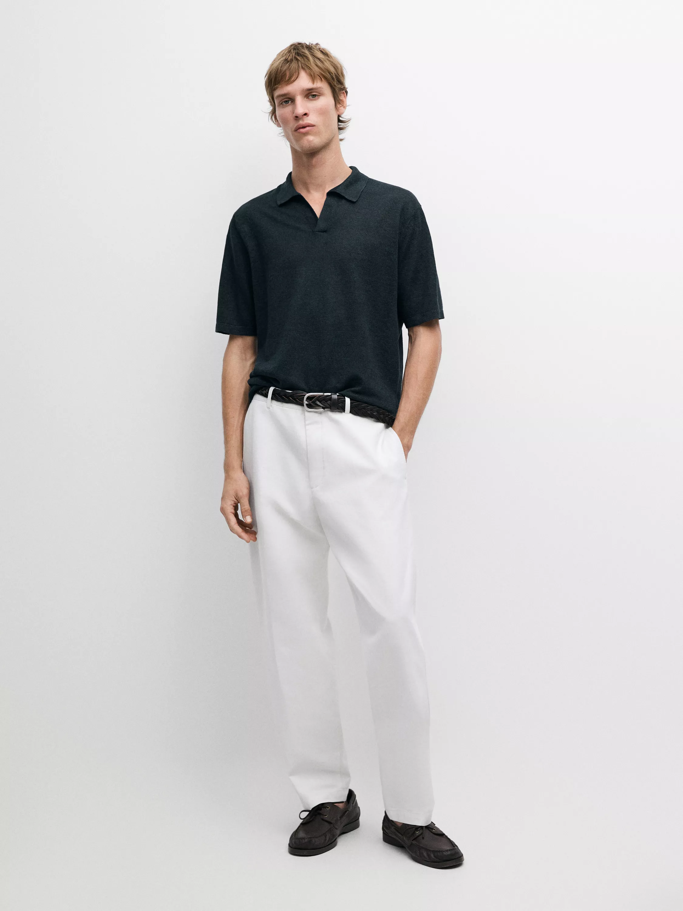 Linen V-neck polo sweater