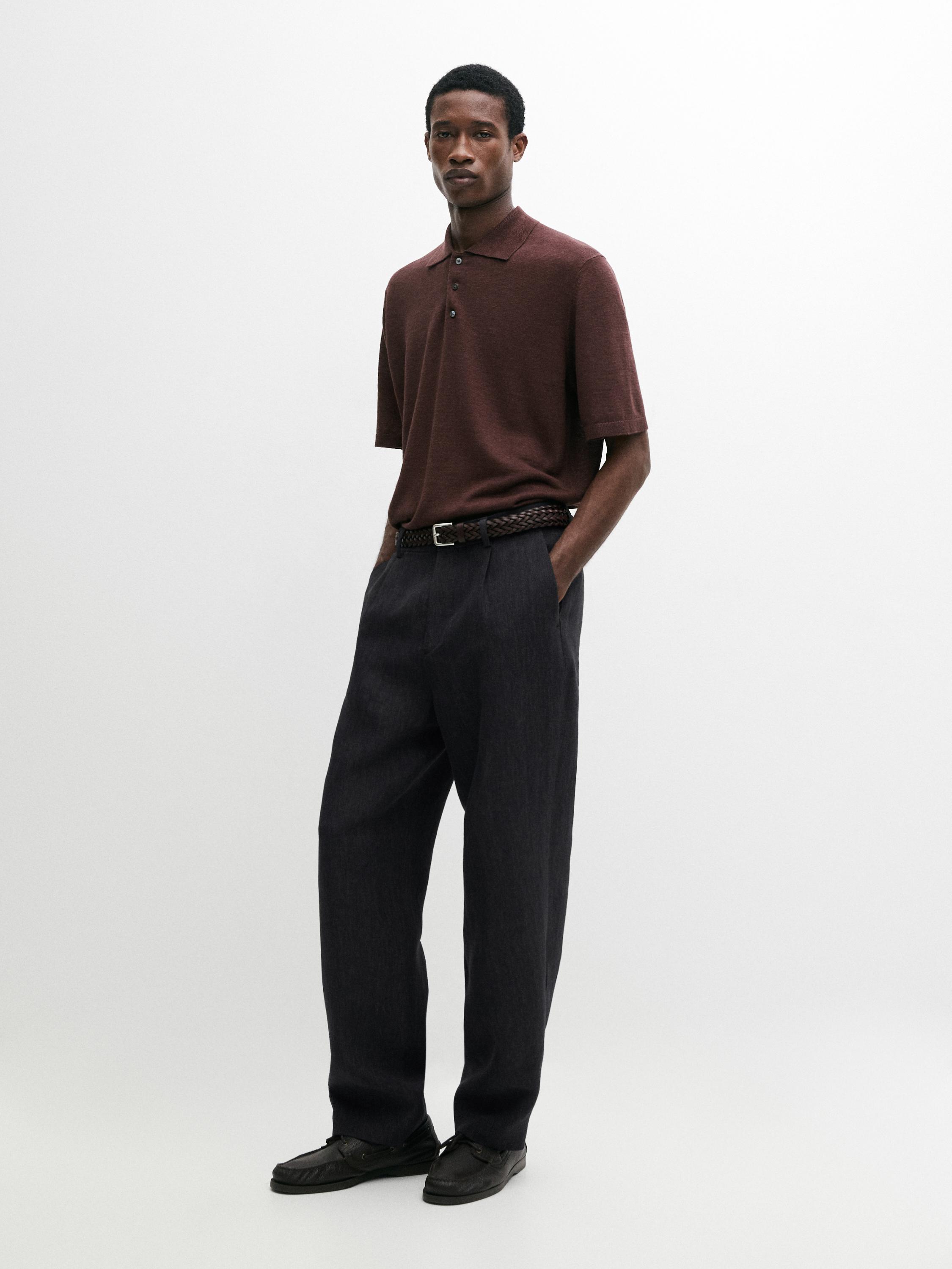 Linen knit polo sweater