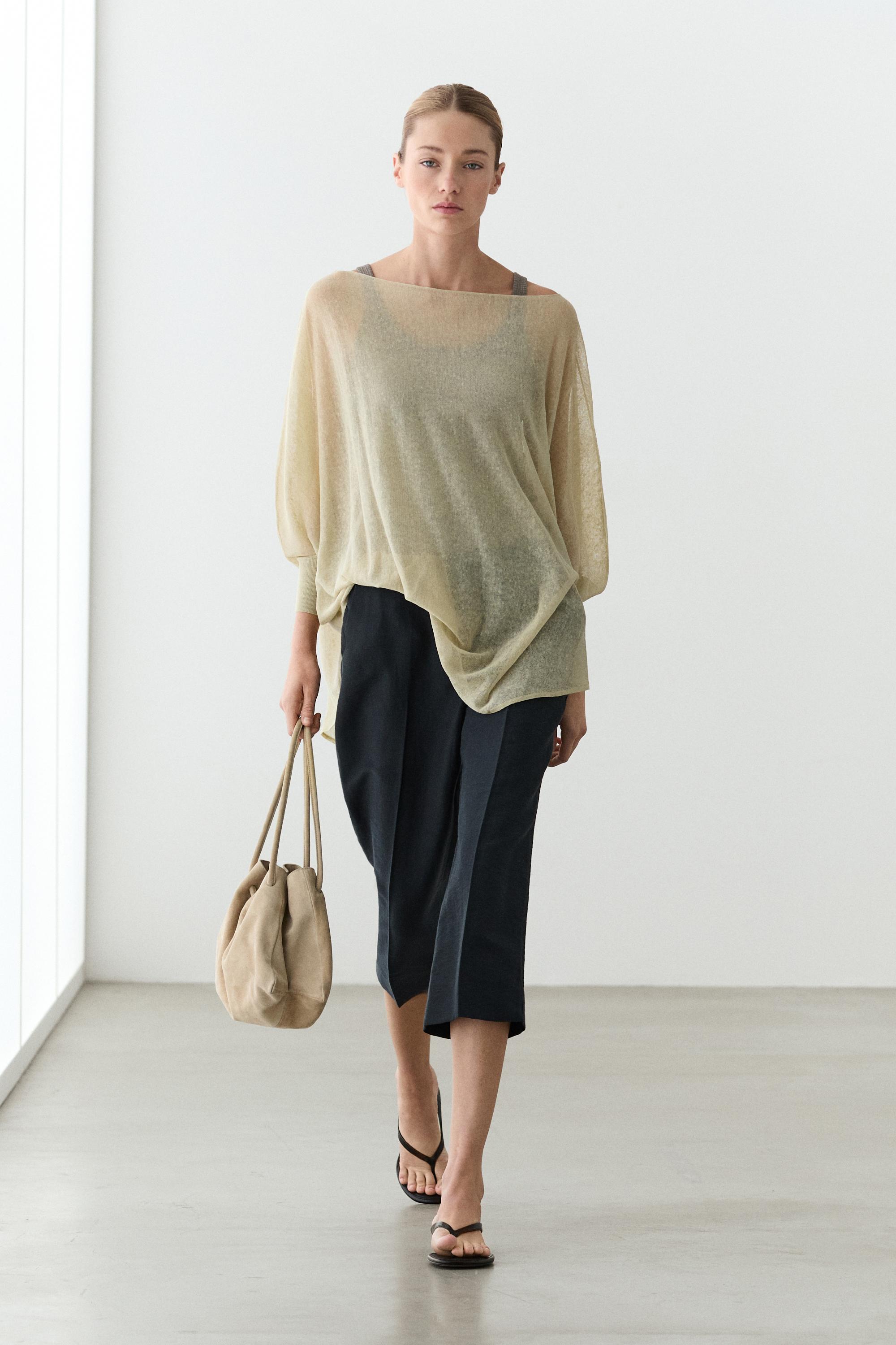 Linen blend flowing cape-style sweater