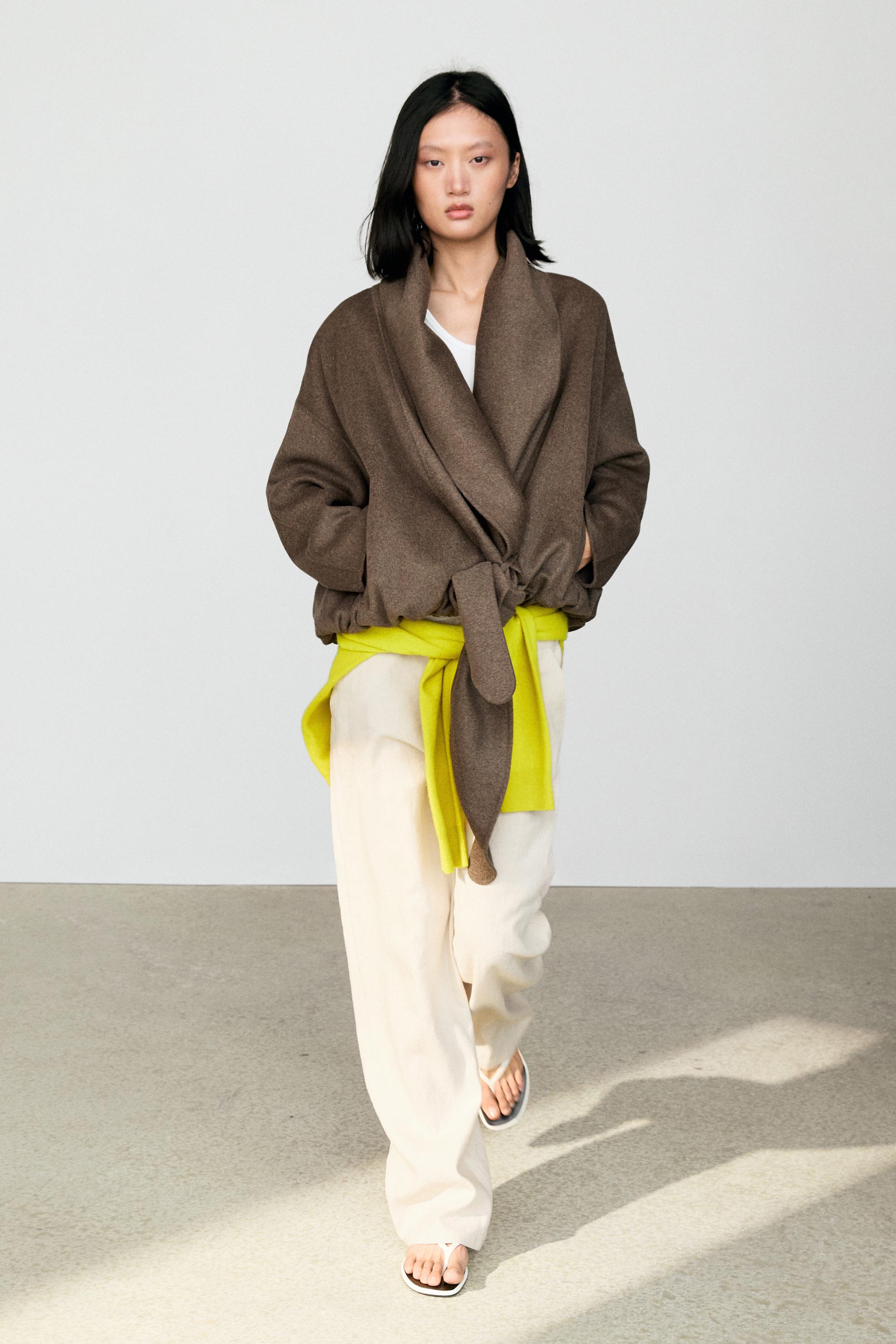 Wrap-style melange wool blend jacket
