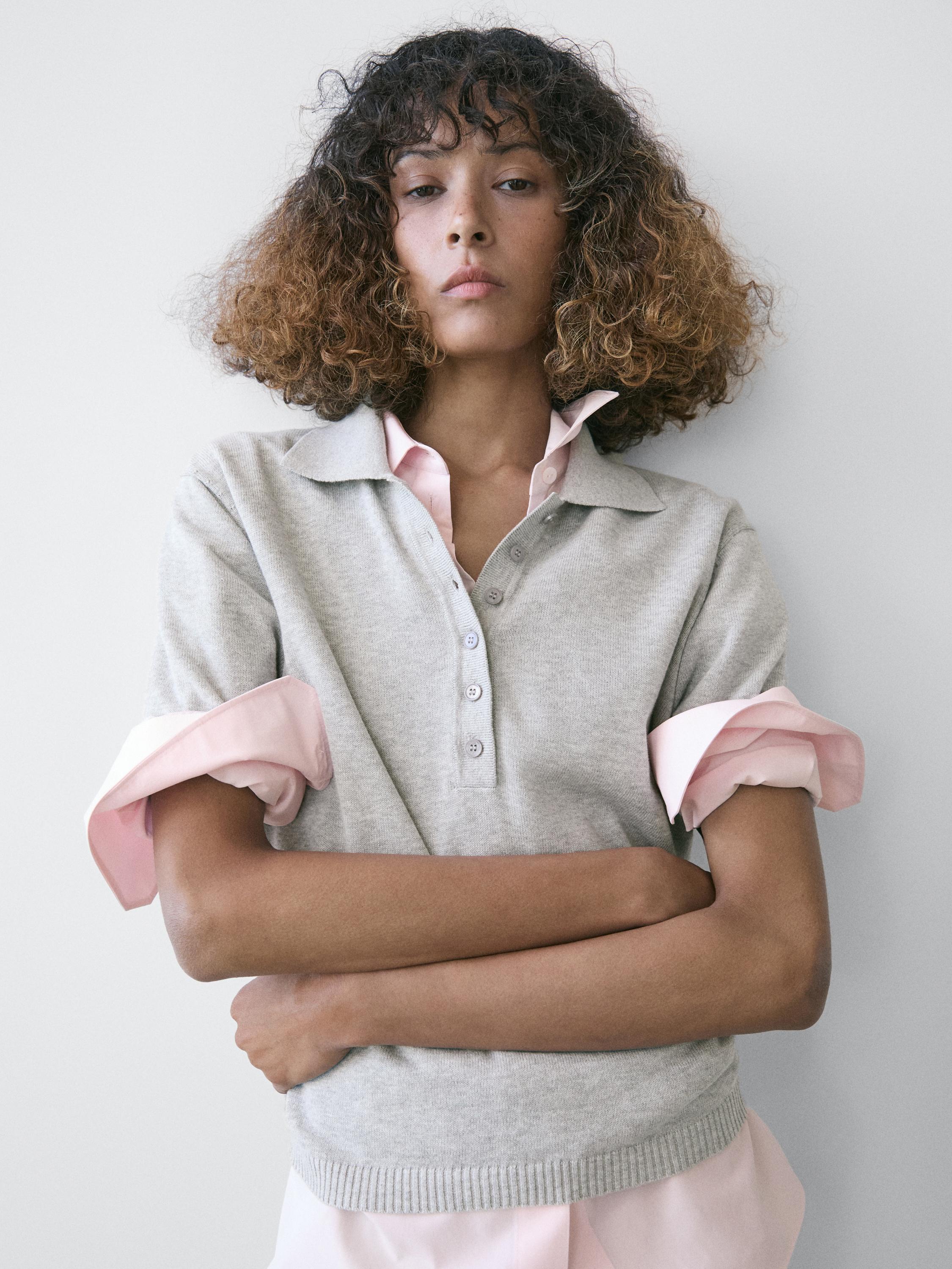 Cotton knit polo sweater
