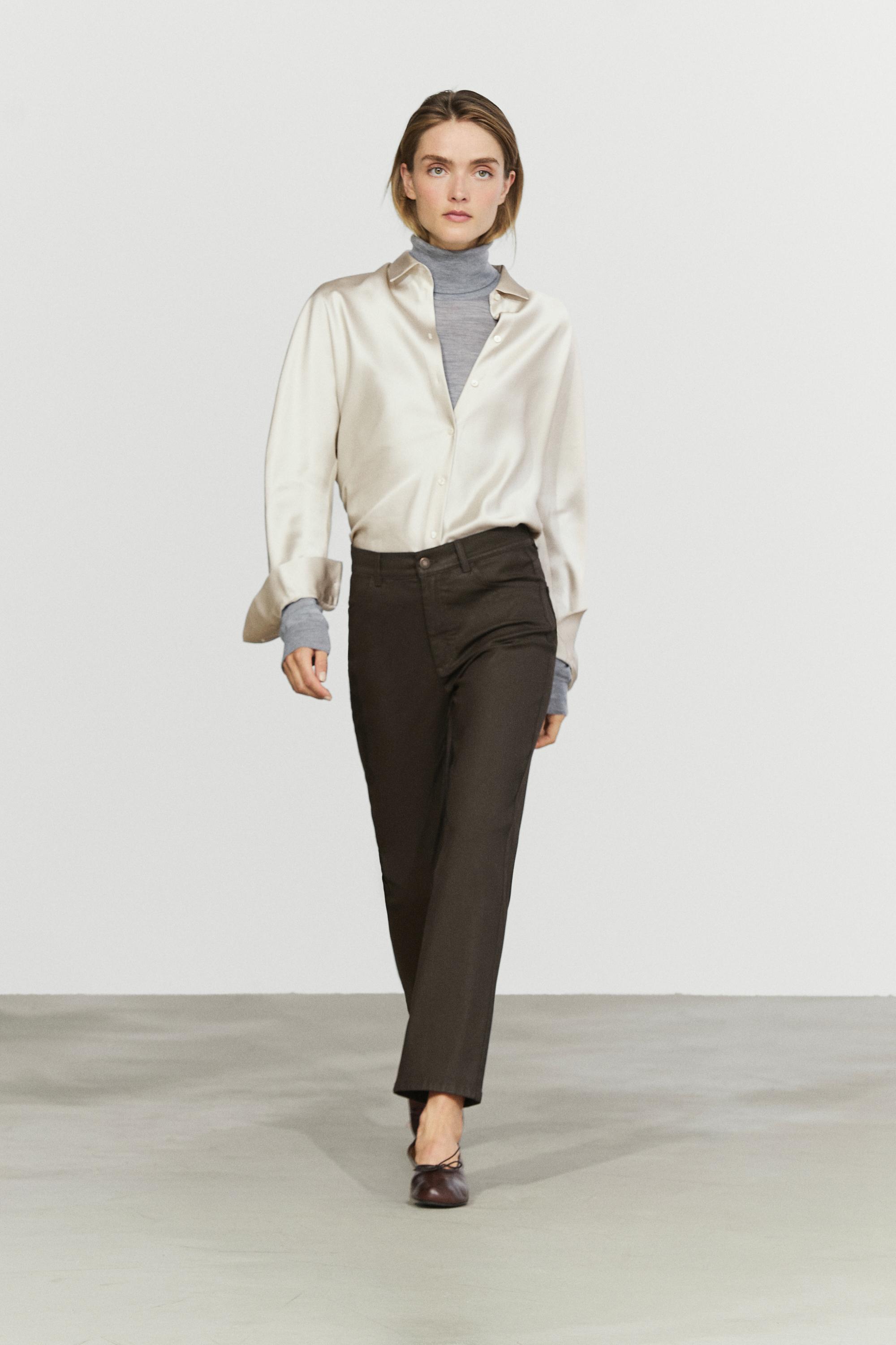 Waxed straight-leg pants