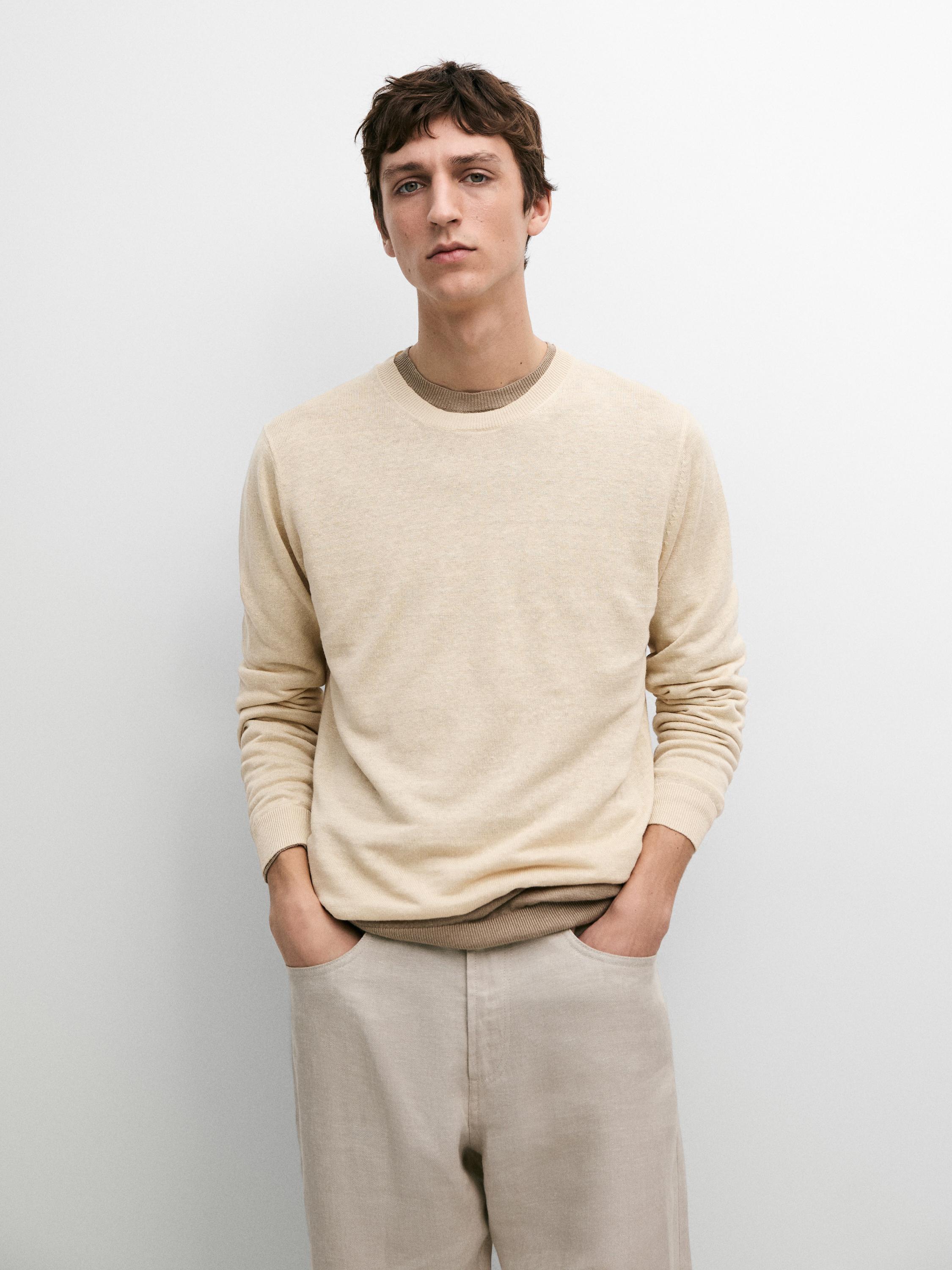 100% linen knit crew neck sweater