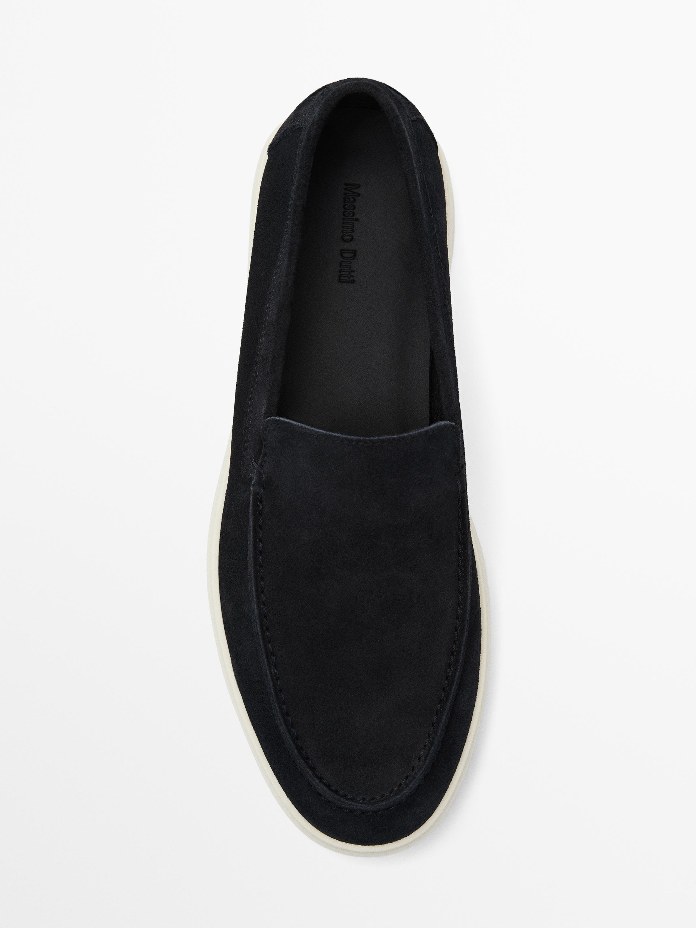 Split leather loafers with moc toe