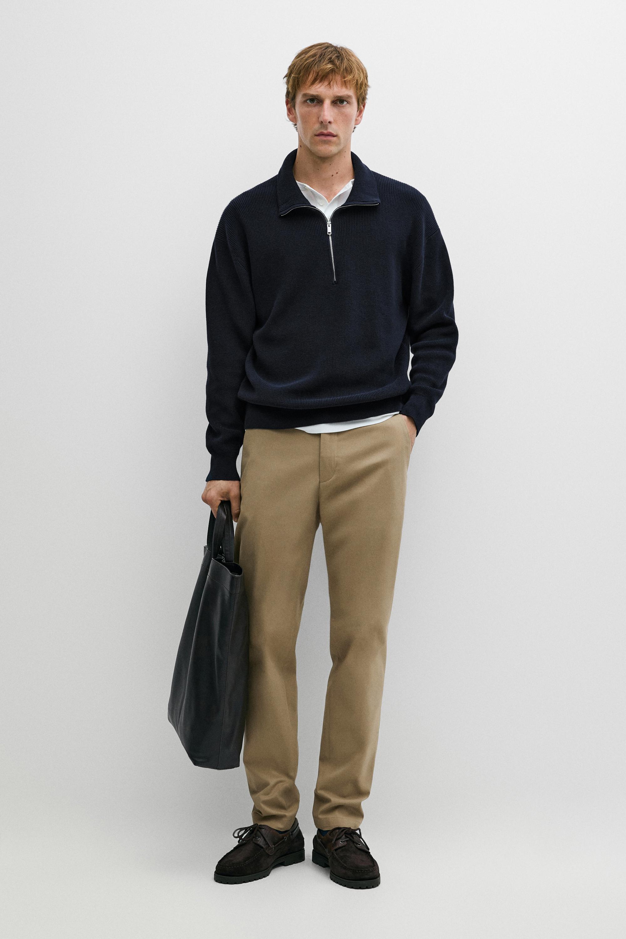 Cotton blend slim fit pants