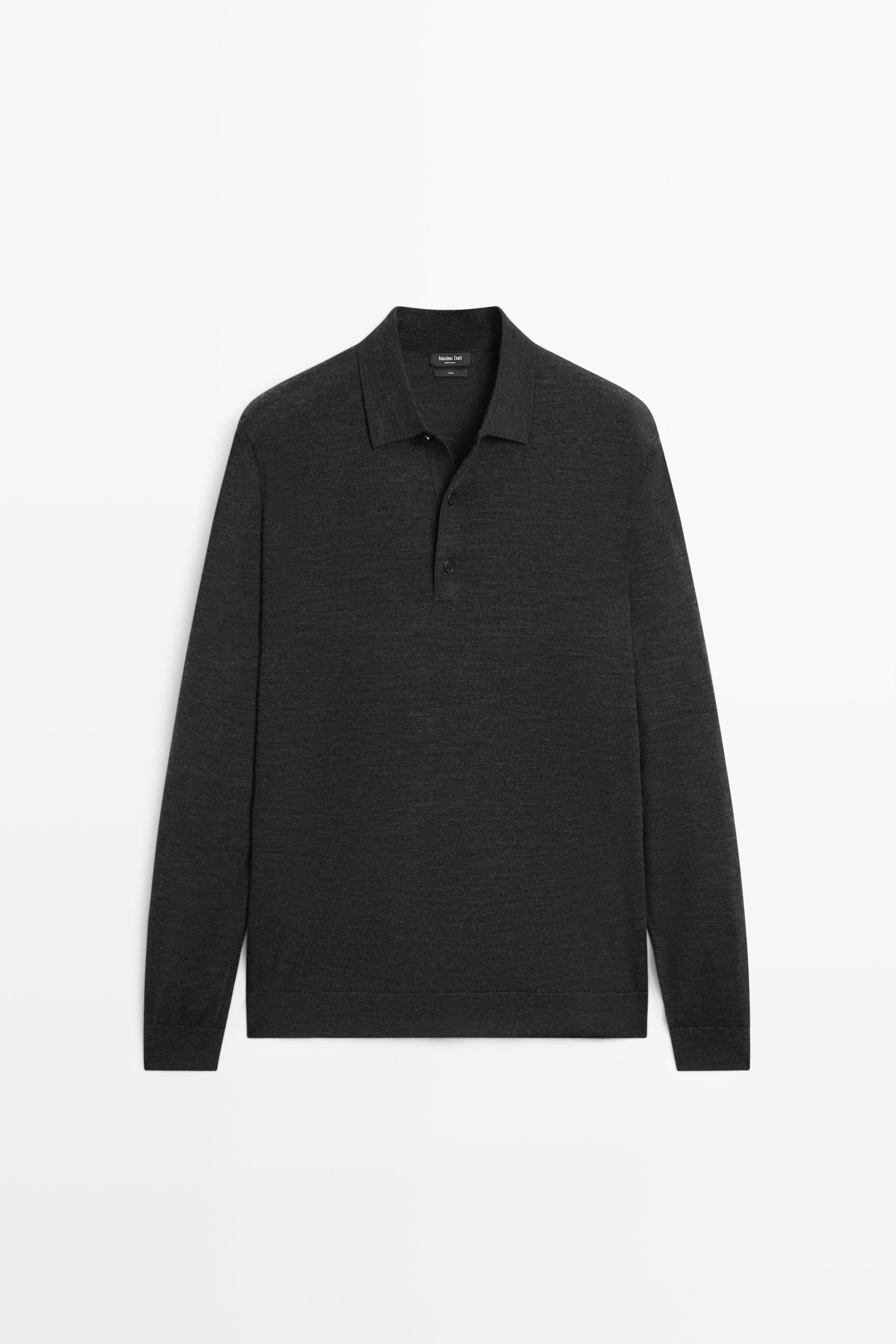 100% merino wool knit polo sweater