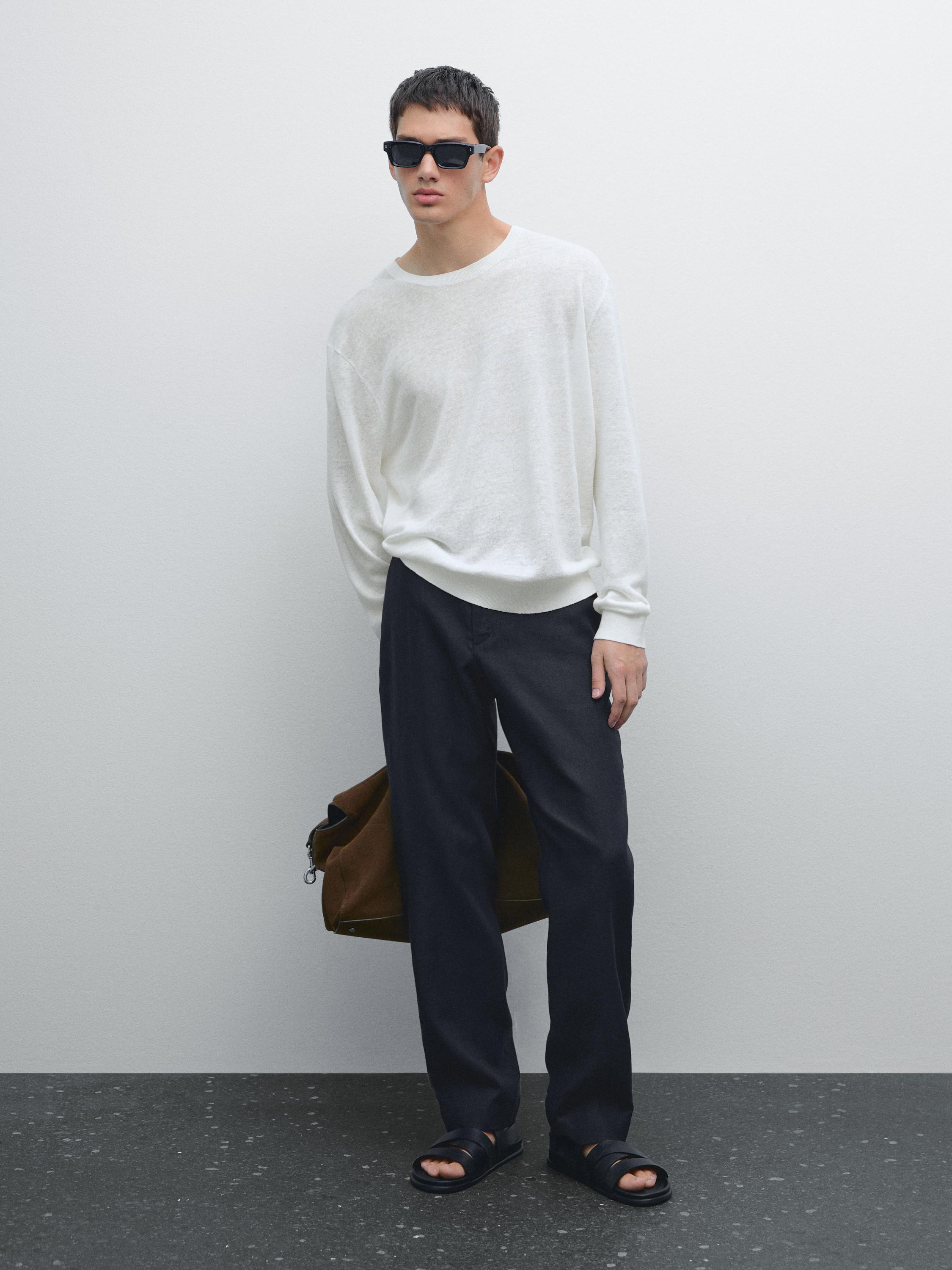 100% linen regular fit trousers