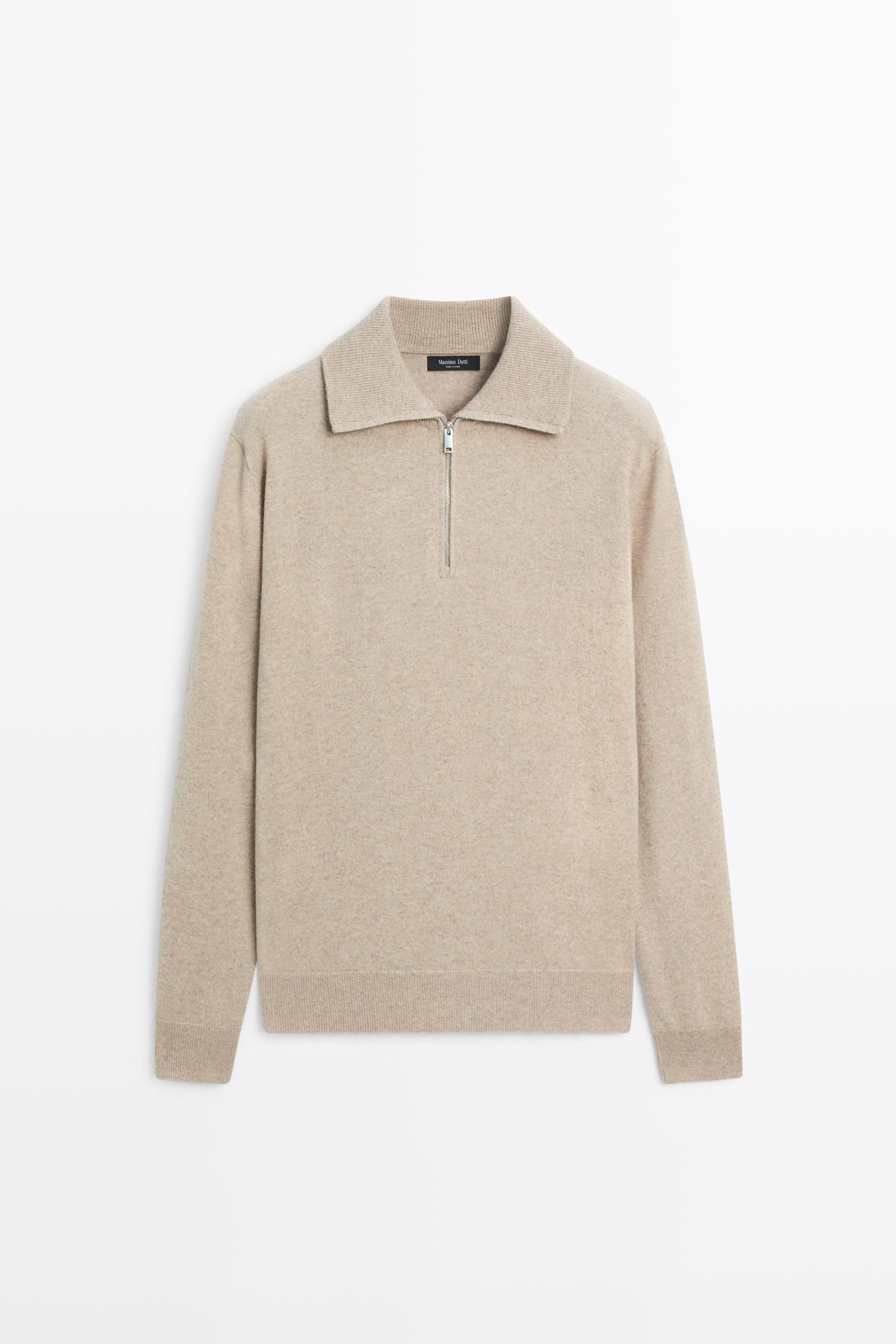 Mock neck zip-up knit sweater