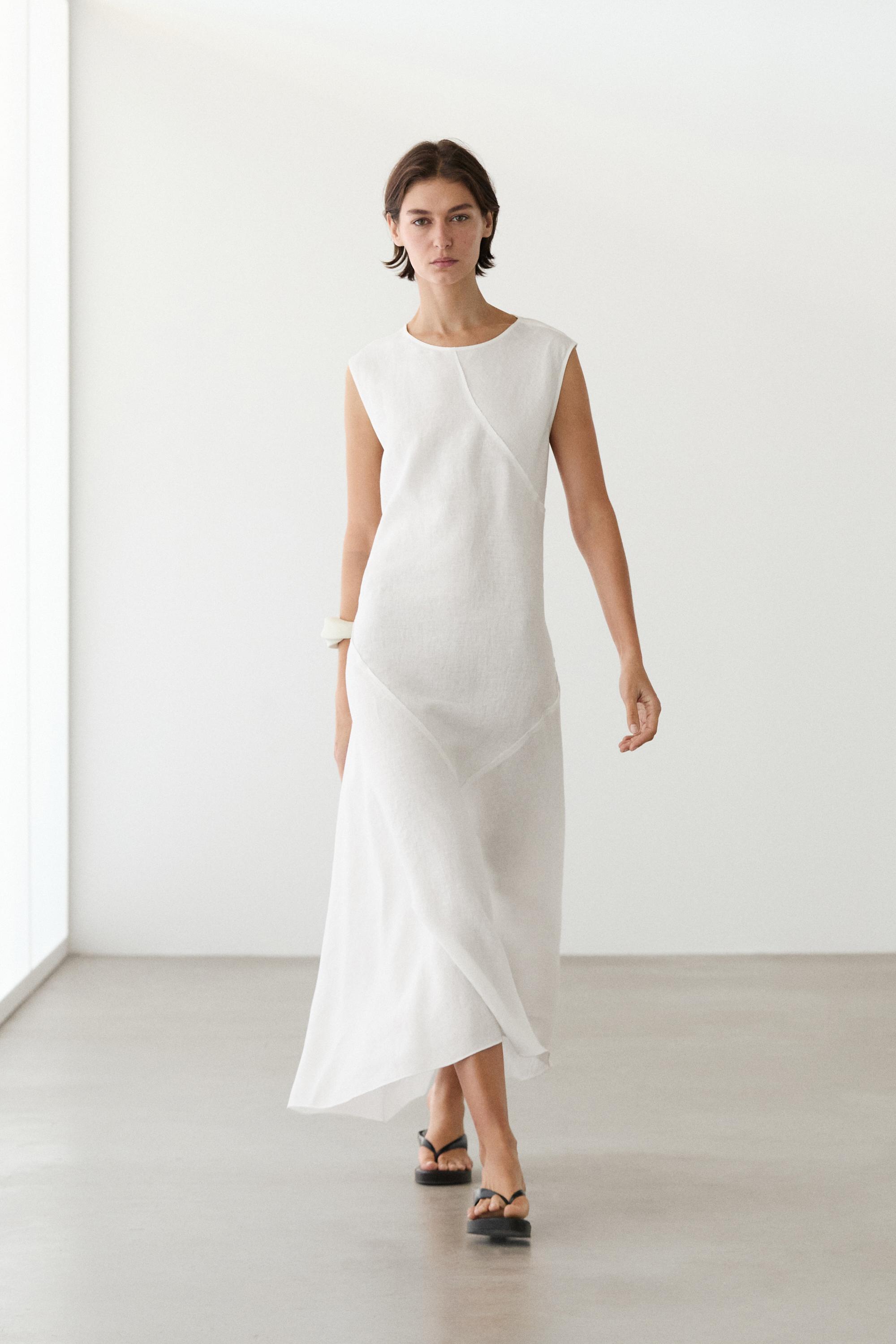 Flowing 100% linen midi dress