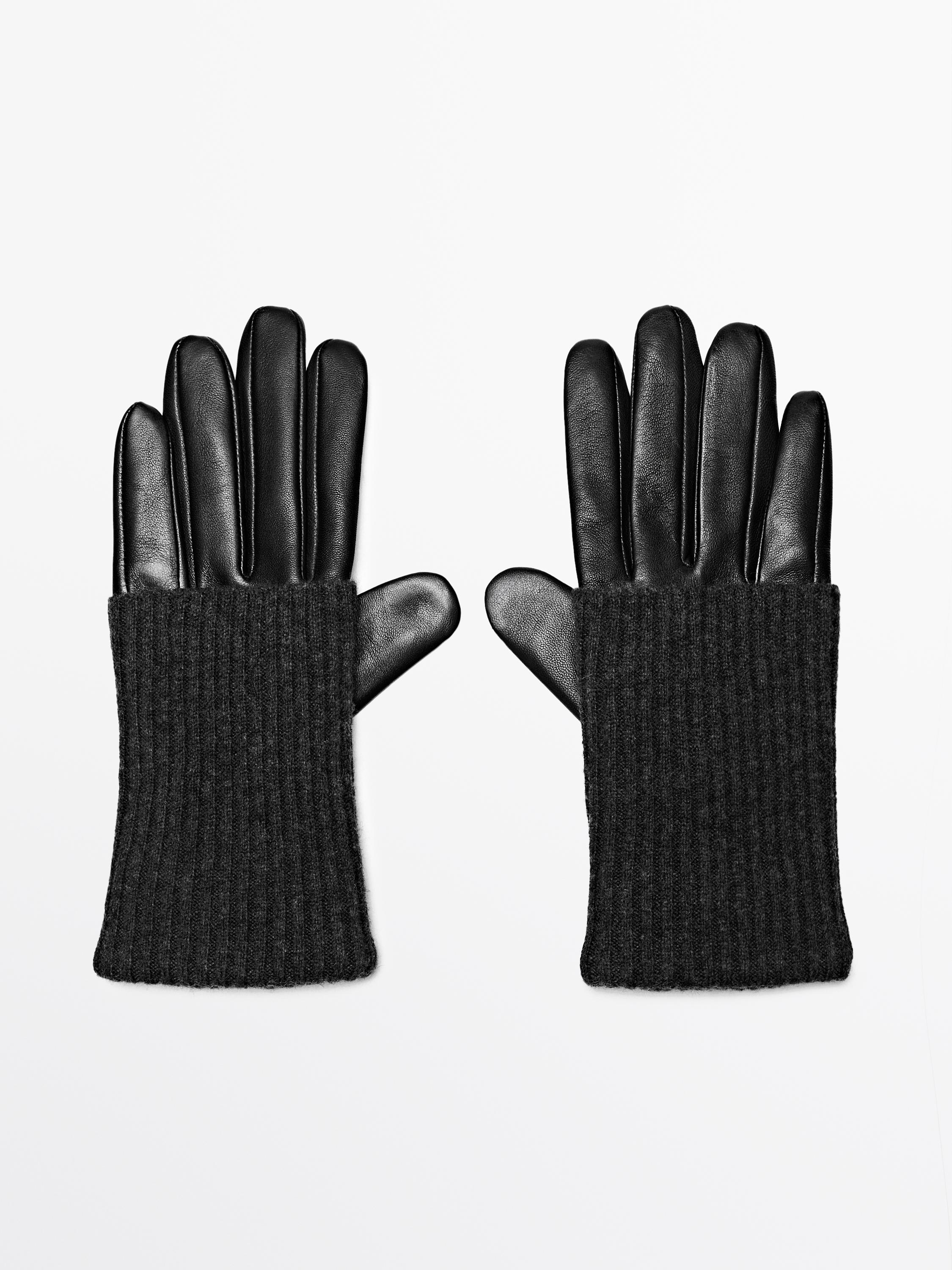 Contrast nappa leather and knit gloves